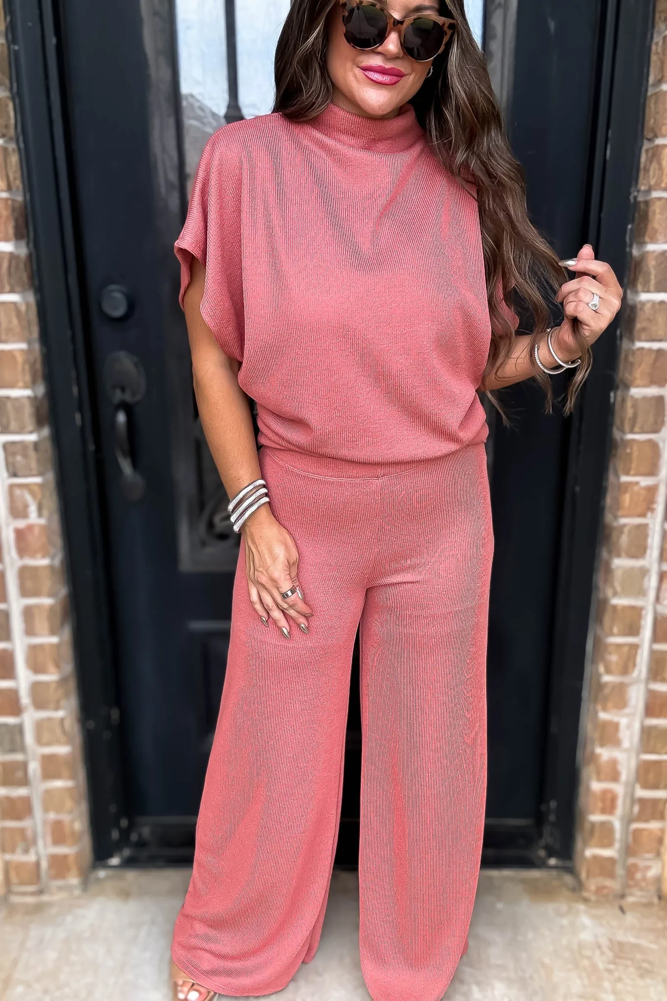 Here For It Salmon Sweater Pants