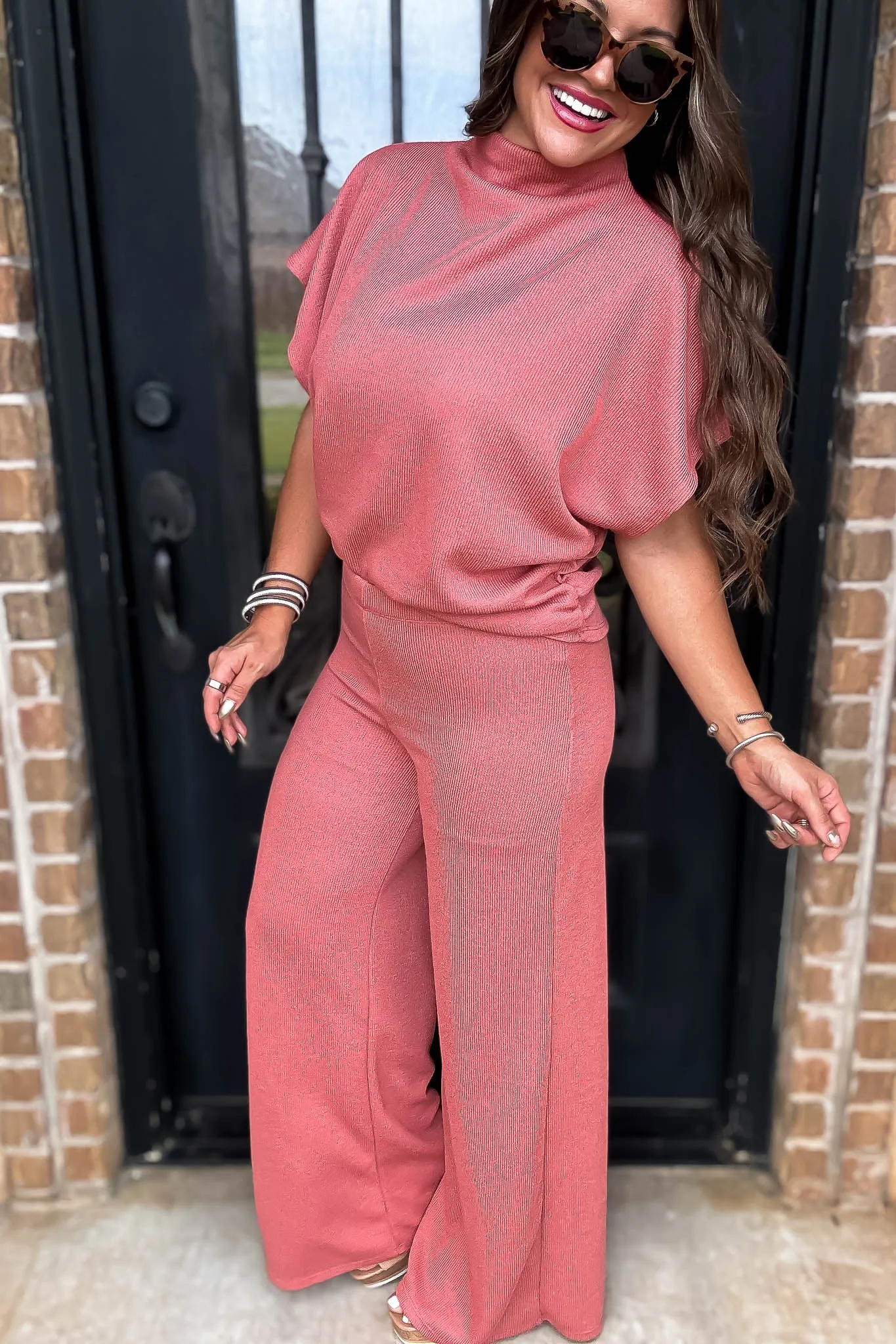 Here For It Salmon Sweater Pants