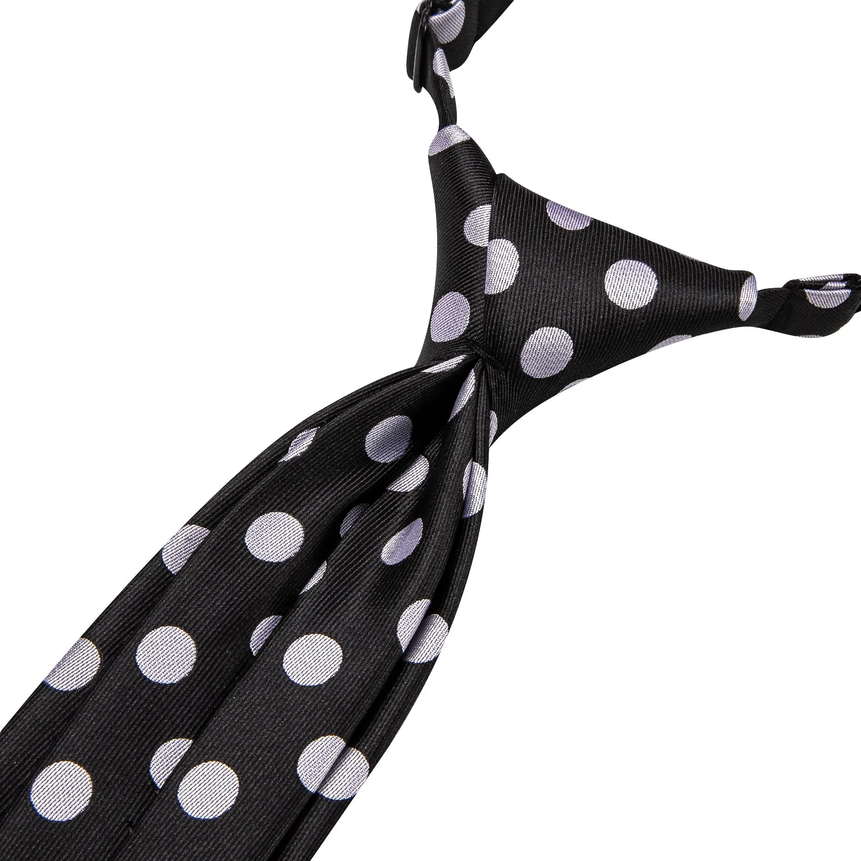 Hi-Tie Black White Polka Dot Boy Pre-tied Adjustable Tie Pocket Square