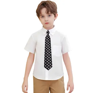 Hi-Tie Black White Polka Dot Boy Pre-tied Adjustable Tie Pocket Square