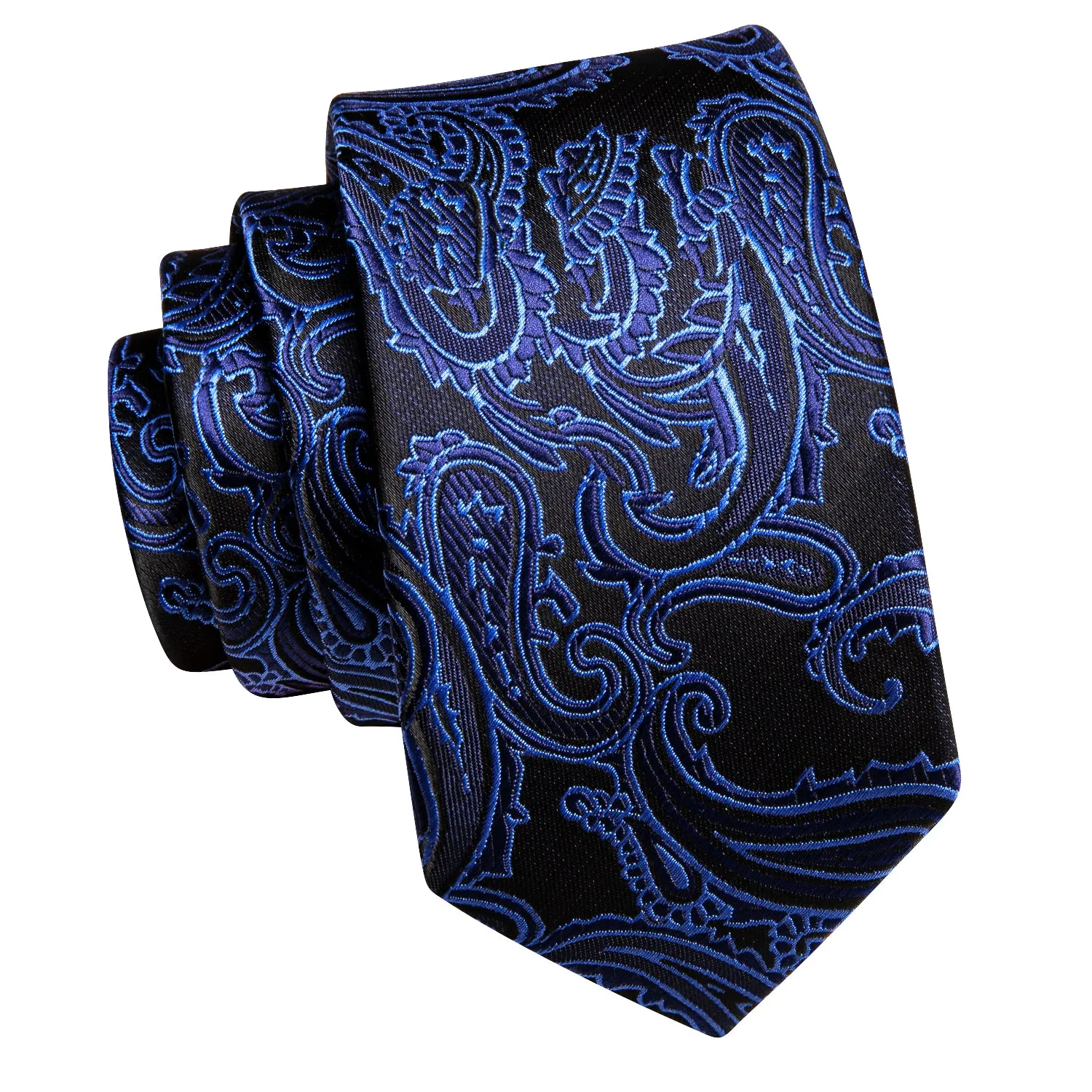 Hi-Tie Blue Black Paisley Children's Kids Boys Tie Pocket Square 6cm