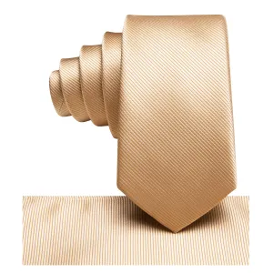 Hi-Tie Champagne Gold Solid Children's Kids Boys Tie Pocket Square 6cm