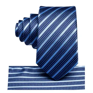 Hi-Tie Classic Blue Striped Children's Kids Boys Tie Pocket Square 6cm