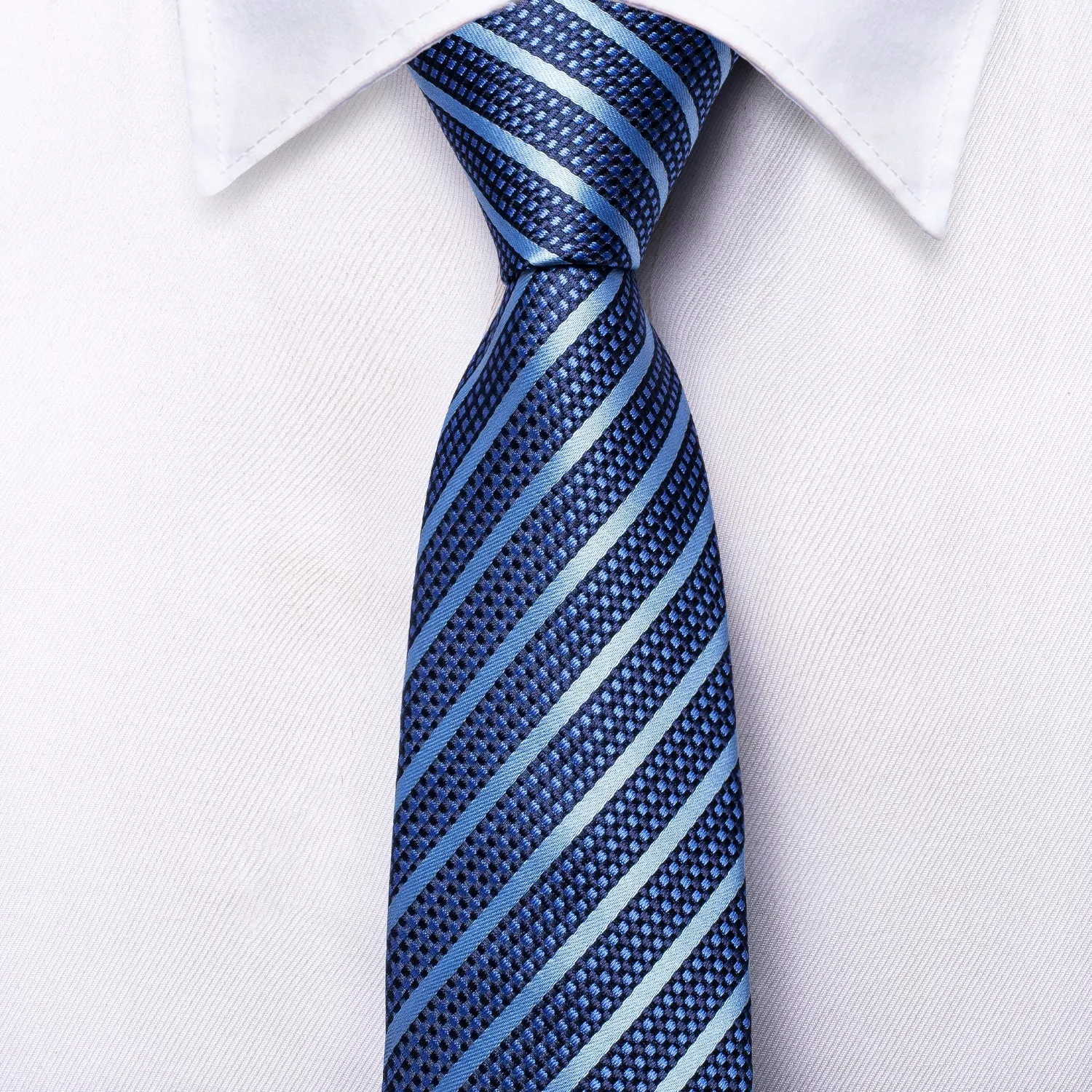 Hi-Tie Classic Blue Striped Children's Kids Boys Tie Pocket Square 6cm