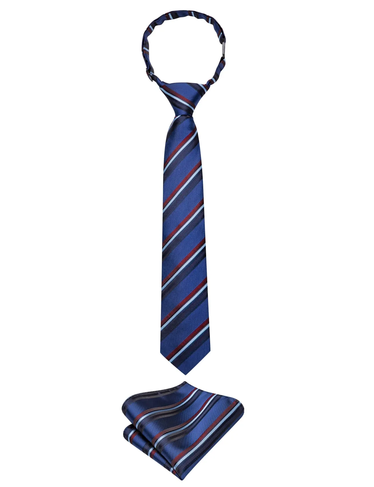 Hi-Tie Royal Blue Boys Necktie Red Stripes Adjustable Tie Hanky Set