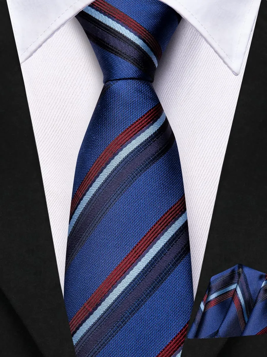 Hi-Tie Royal Blue Boys Necktie Red Stripes Adjustable Tie Hanky Set