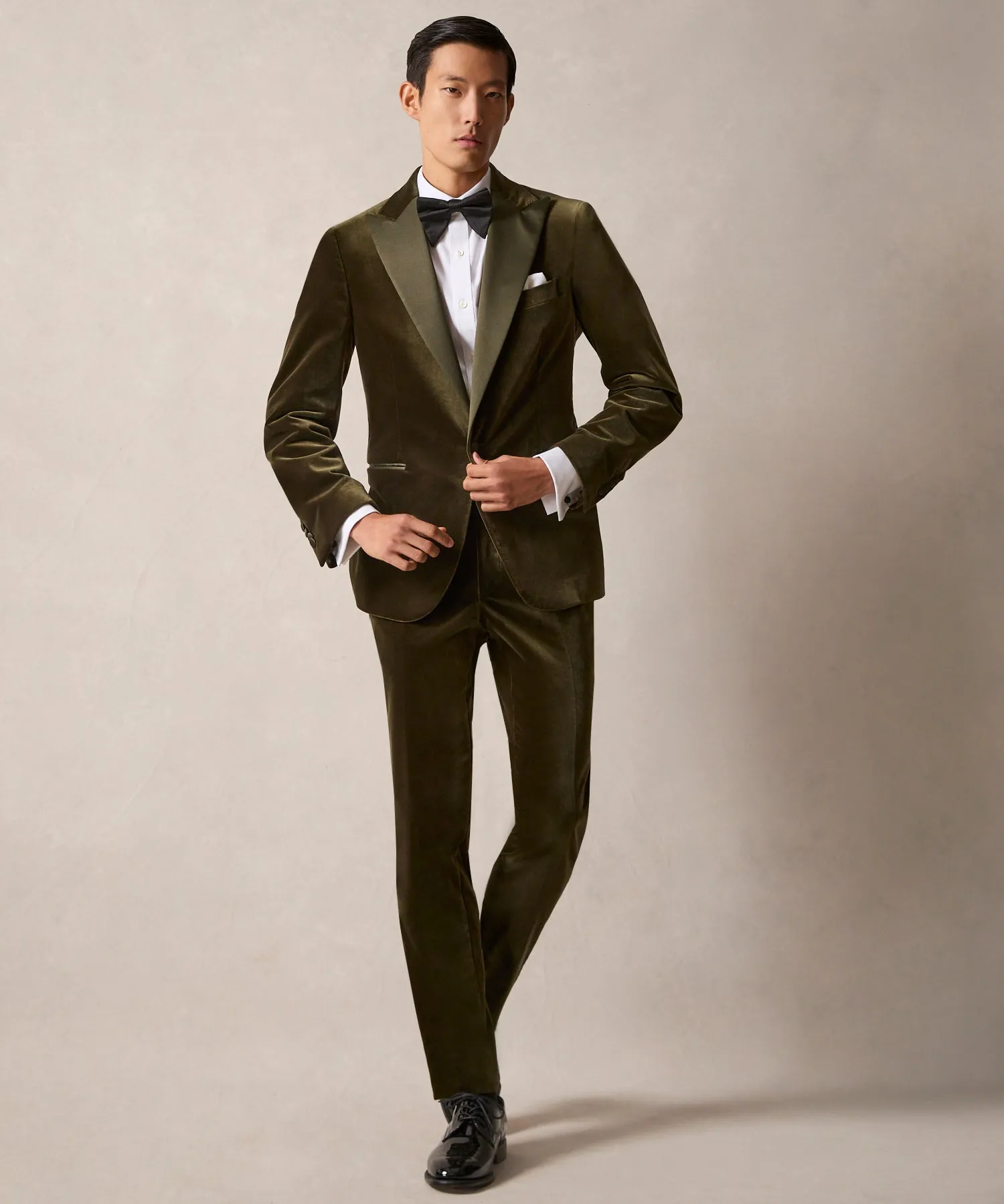 Italian Velvet Tuxedo Trouser in Olive