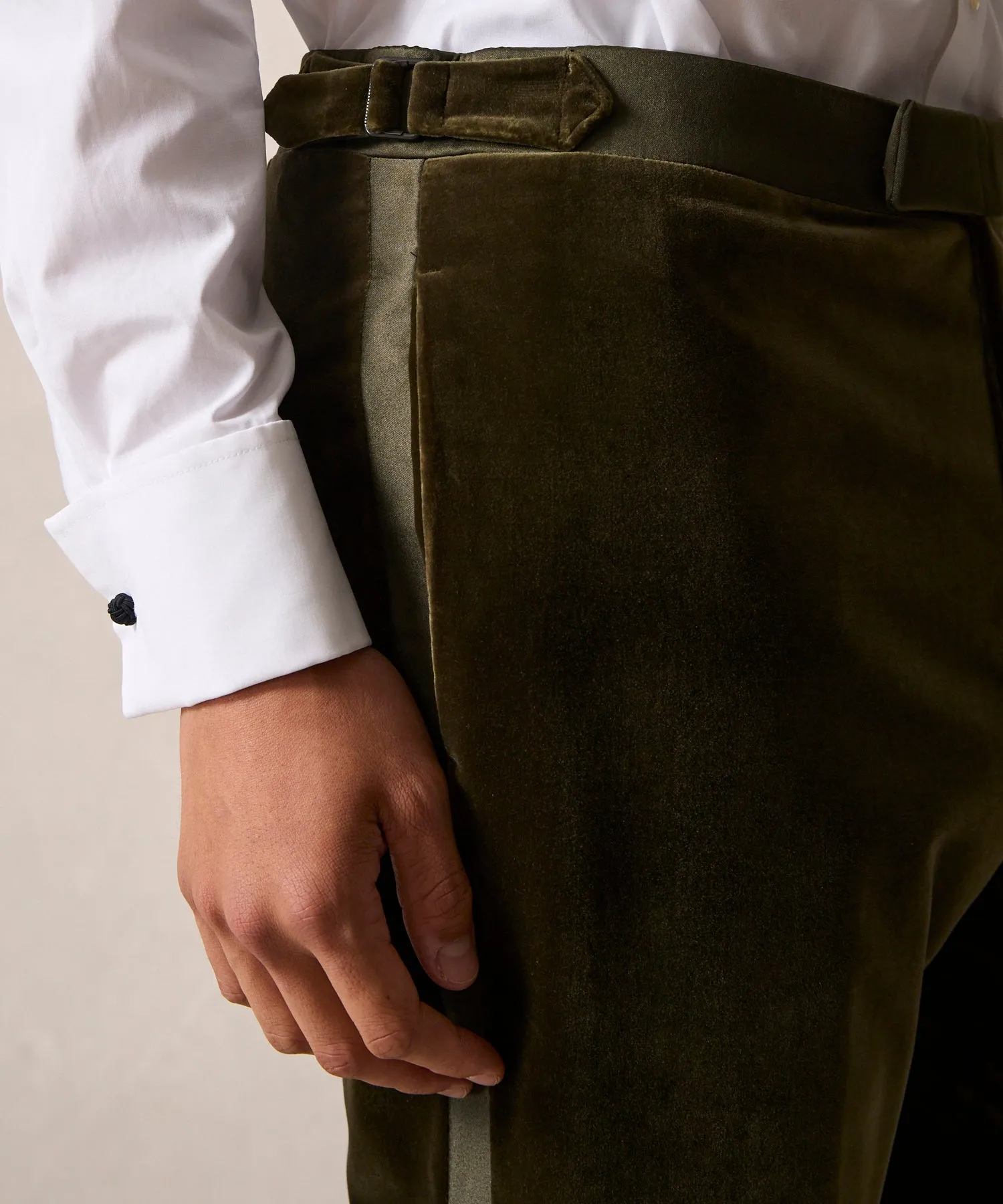 Italian Velvet Tuxedo Trouser in Olive
