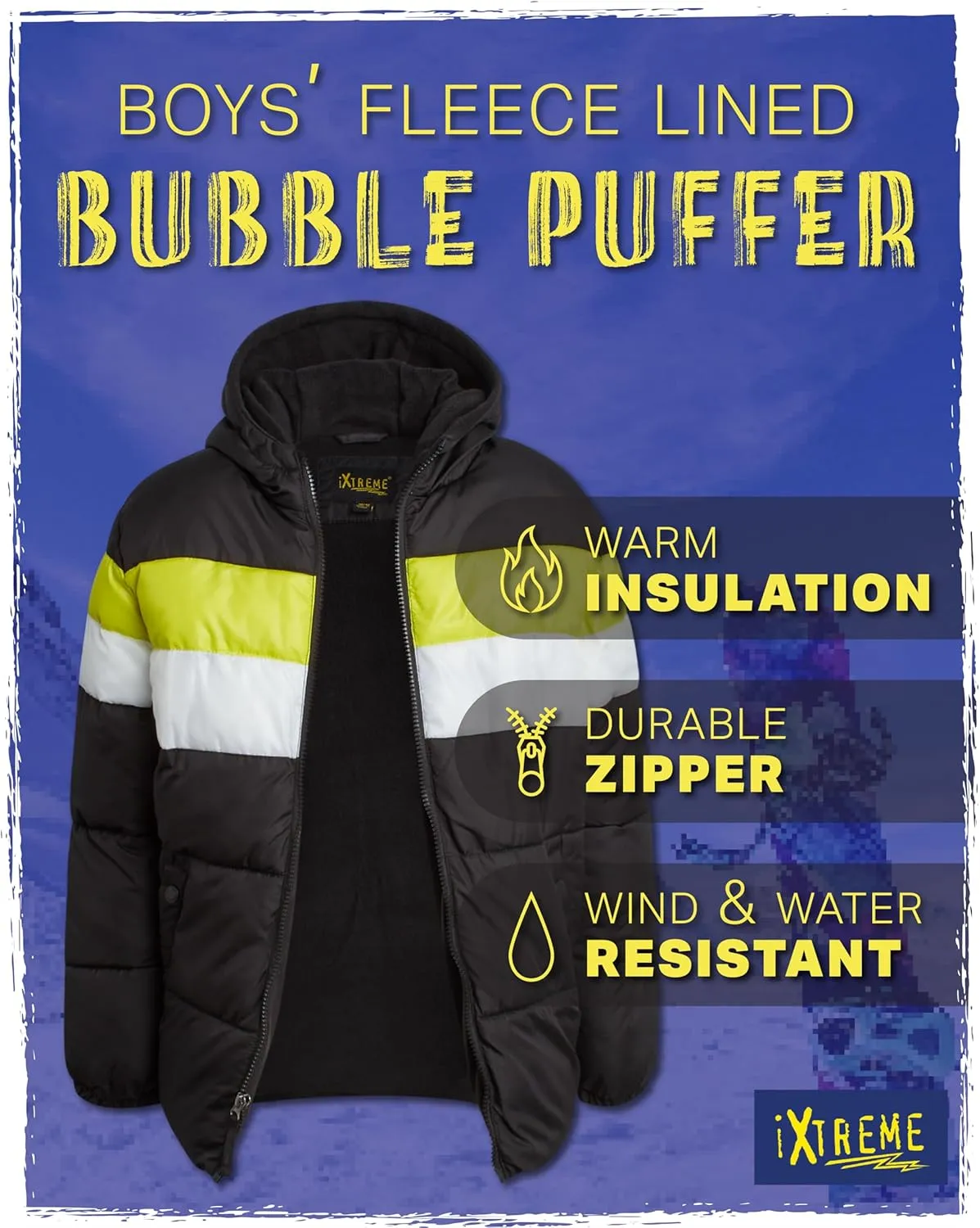 iXtreme Boys' Winter Jacket - Fleece Lined Bubble Puffer Water Repellent Ski Jacket with Winter Hat for Boys (8-18)