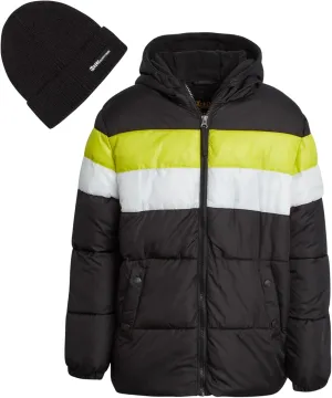 iXtreme Boys' Winter Jacket - Fleece Lined Bubble Puffer Water Repellent Ski Jacket with Winter Hat for Boys (8-18)