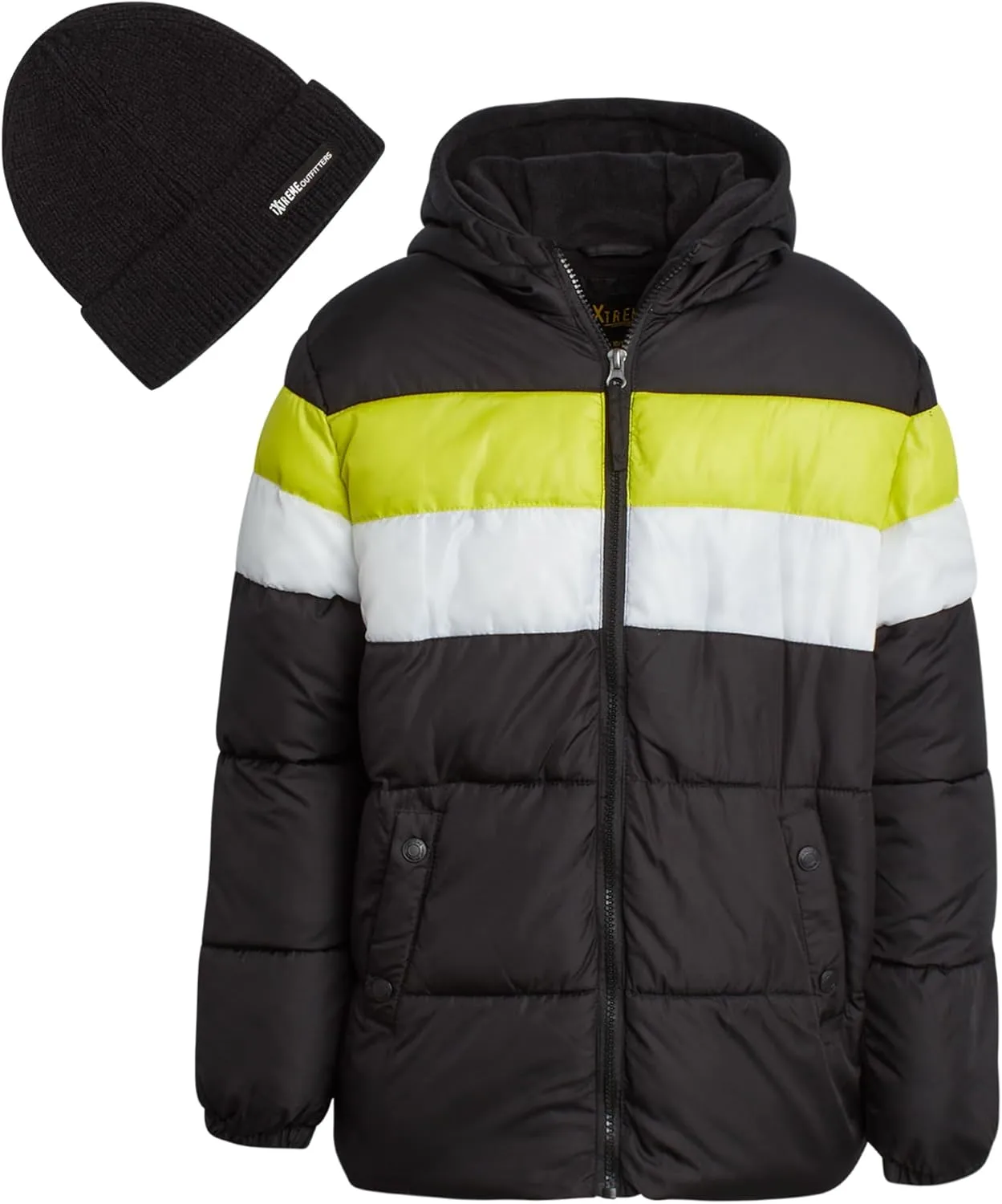 iXtreme Boys' Winter Jacket - Fleece Lined Bubble Puffer Water Repellent Ski Jacket with Winter Hat for Boys (8-18)