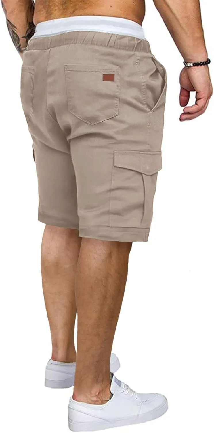 JMIERR Mens Casual Cargo Shorts - Cotton Drawstring Stretch Summer Beach Shorts Twill Chino Short with 6 Pockets
