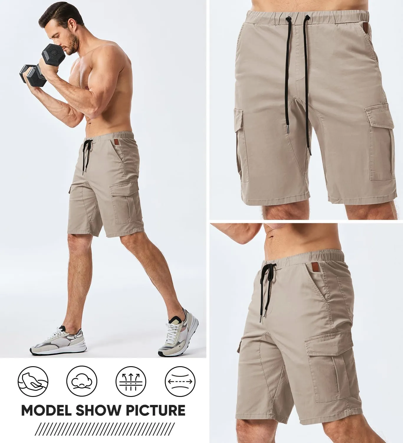 JMIERR Mens Casual Cargo Shorts - Cotton Drawstring Stretch Summer Beach Shorts Twill Chino Short with 6 Pockets