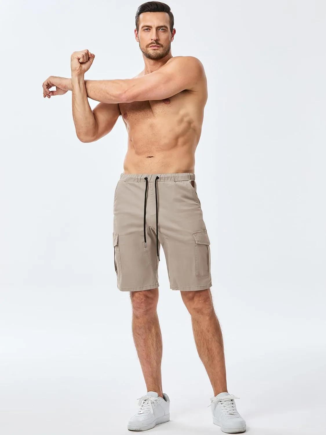 JMIERR Mens Casual Cargo Shorts - Cotton Drawstring Stretch Summer Beach Shorts Twill Chino Short with 6 Pockets