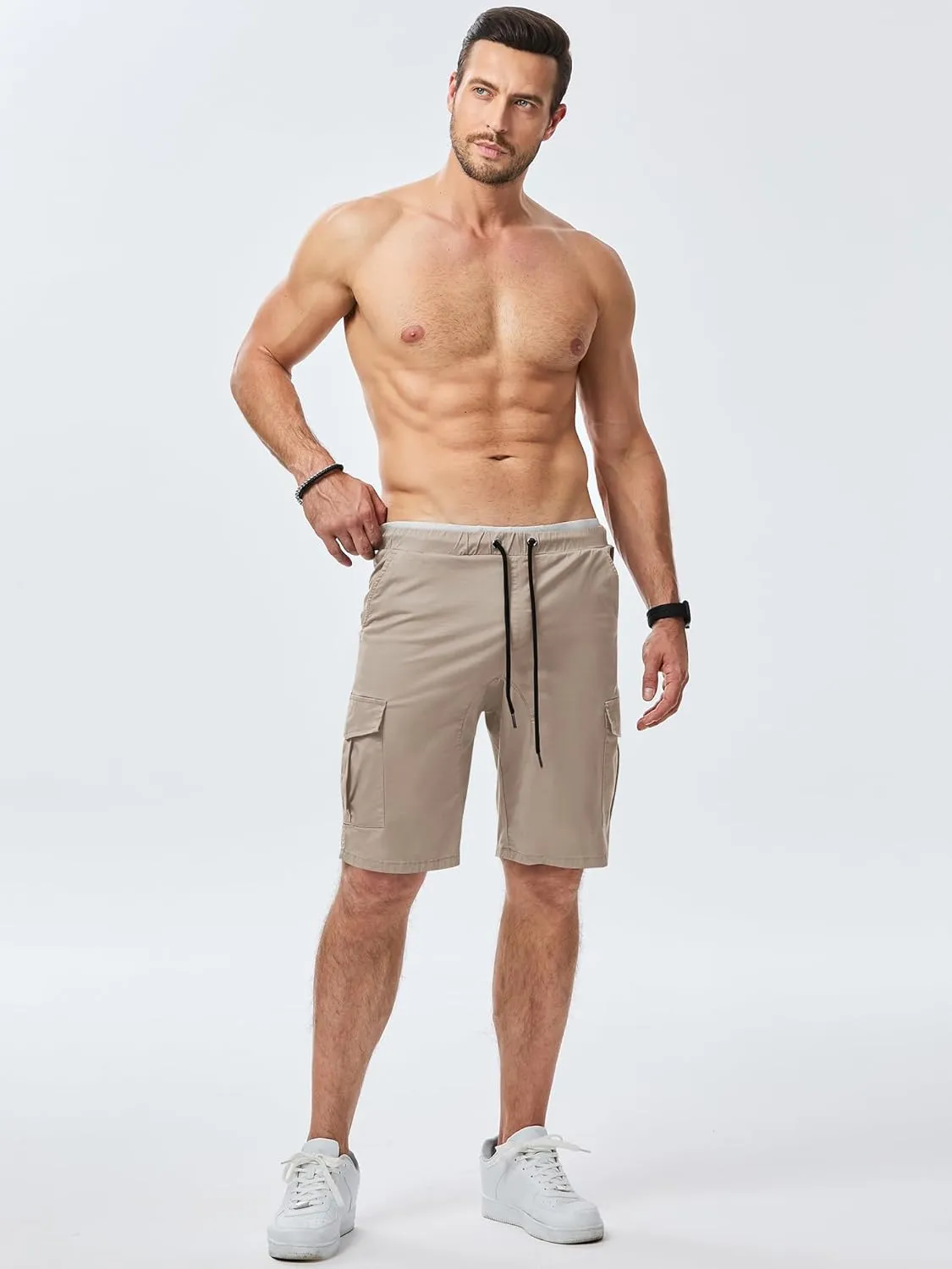 JMIERR Mens Casual Cargo Shorts - Cotton Drawstring Stretch Summer Beach Shorts Twill Chino Short with 6 Pockets