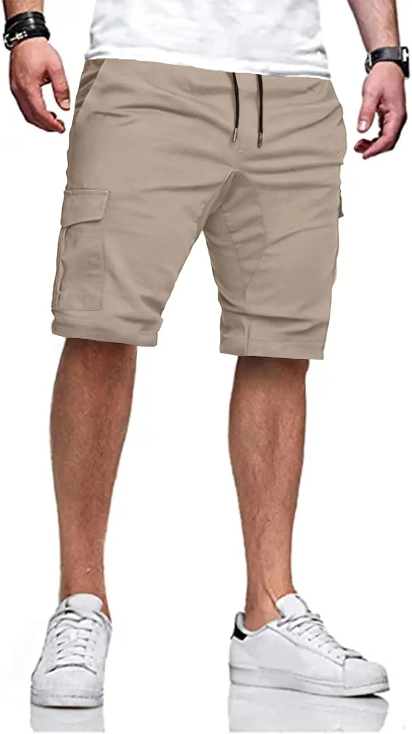 JMIERR Mens Casual Cargo Shorts - Cotton Drawstring Stretch Summer Beach Shorts Twill Chino Short with 6 Pockets