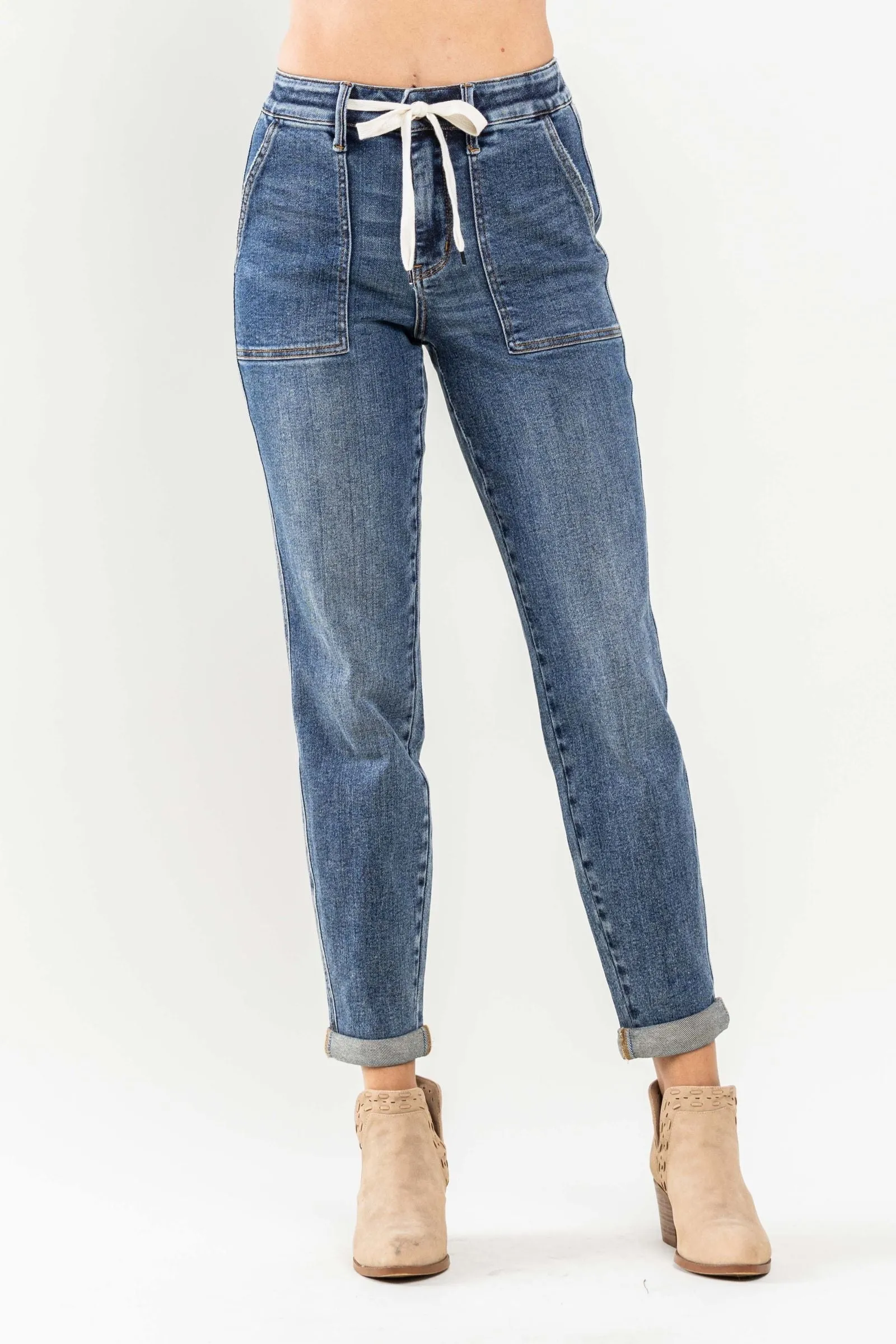 Judy Blue High Waist Elastic Drawstring Cuffed Jogger Denim 88779
