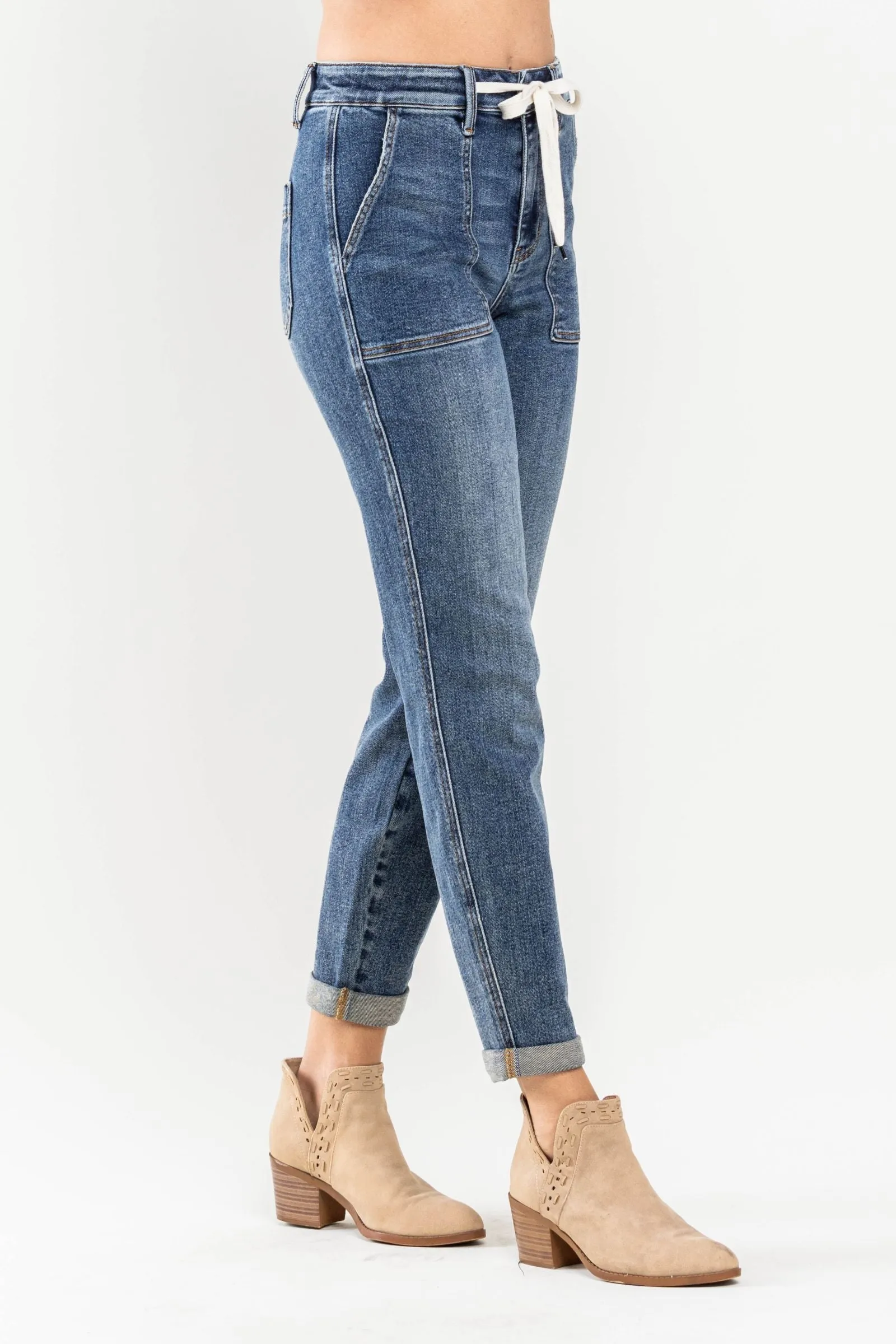 Judy Blue High Waist Elastic Drawstring Cuffed Jogger Denim 88779