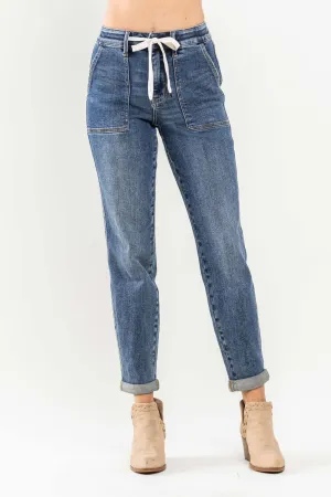 Judy Blue High Waist Elastic Drawstring Cuffed Jogger Denim 88779
