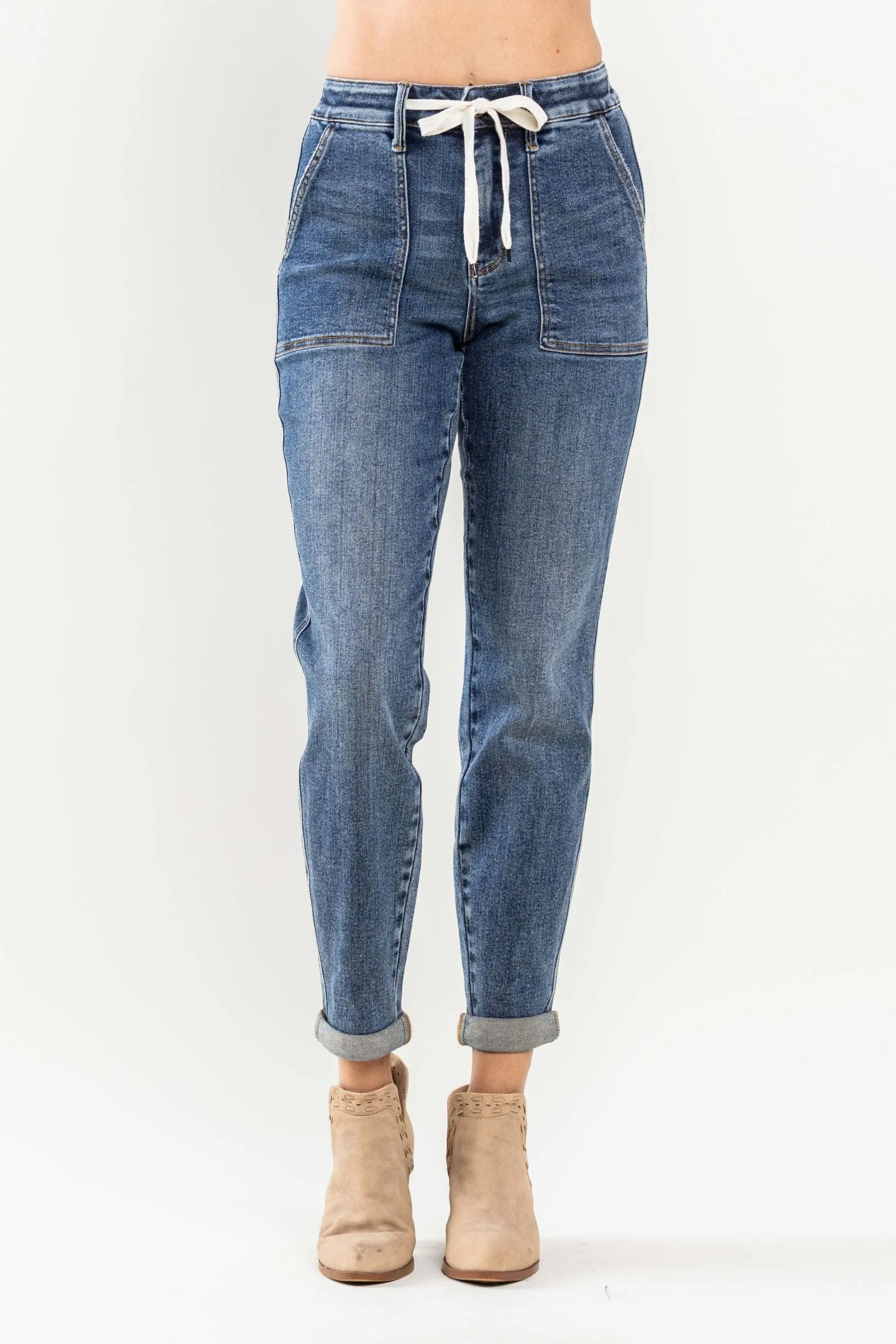 Judy Blue High Waist Elastic Drawstring Cuffed Jogger Denim 88779