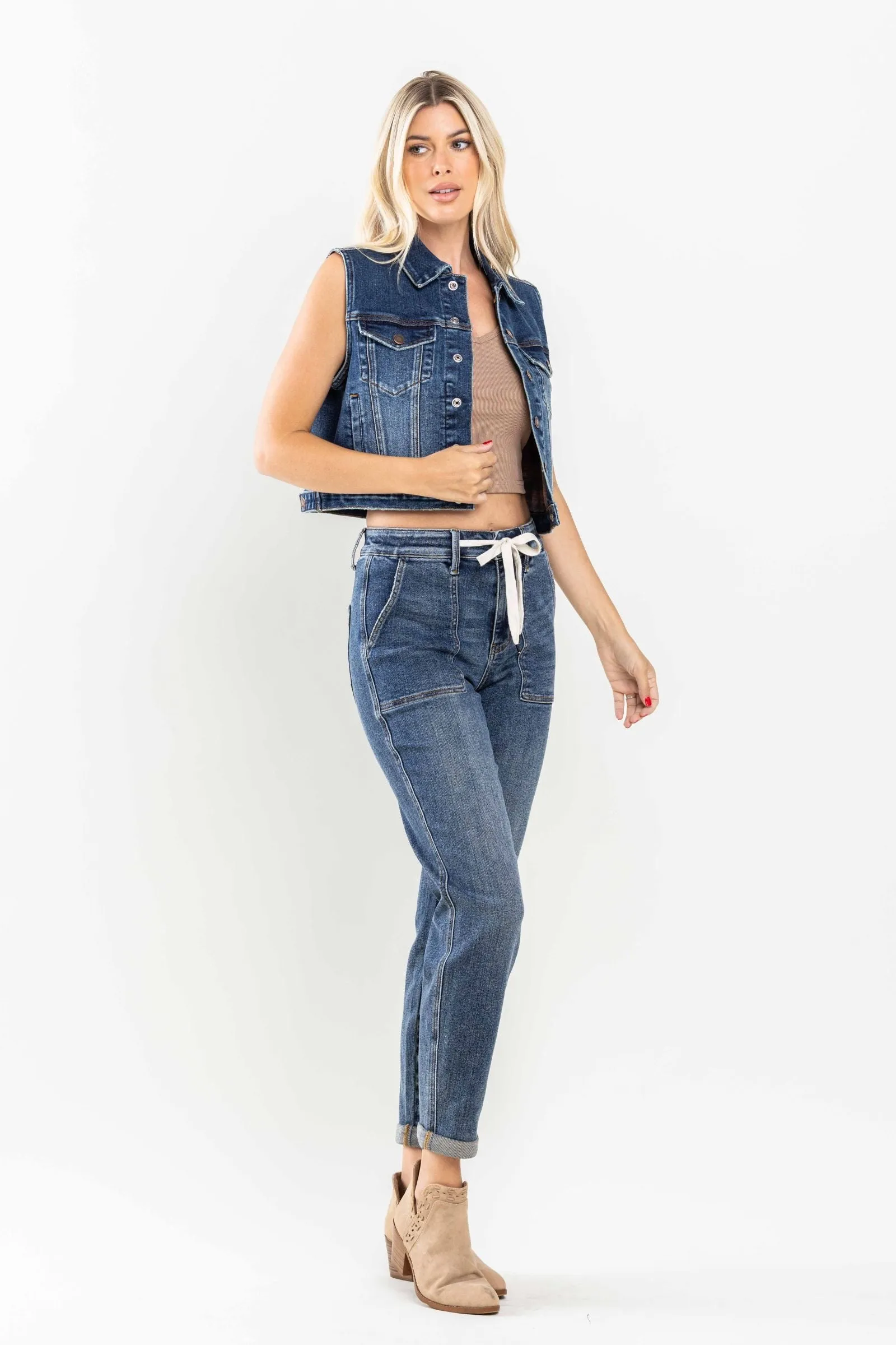 Judy Blue High Waist Elastic Drawstring Cuffed Jogger Denim 88779