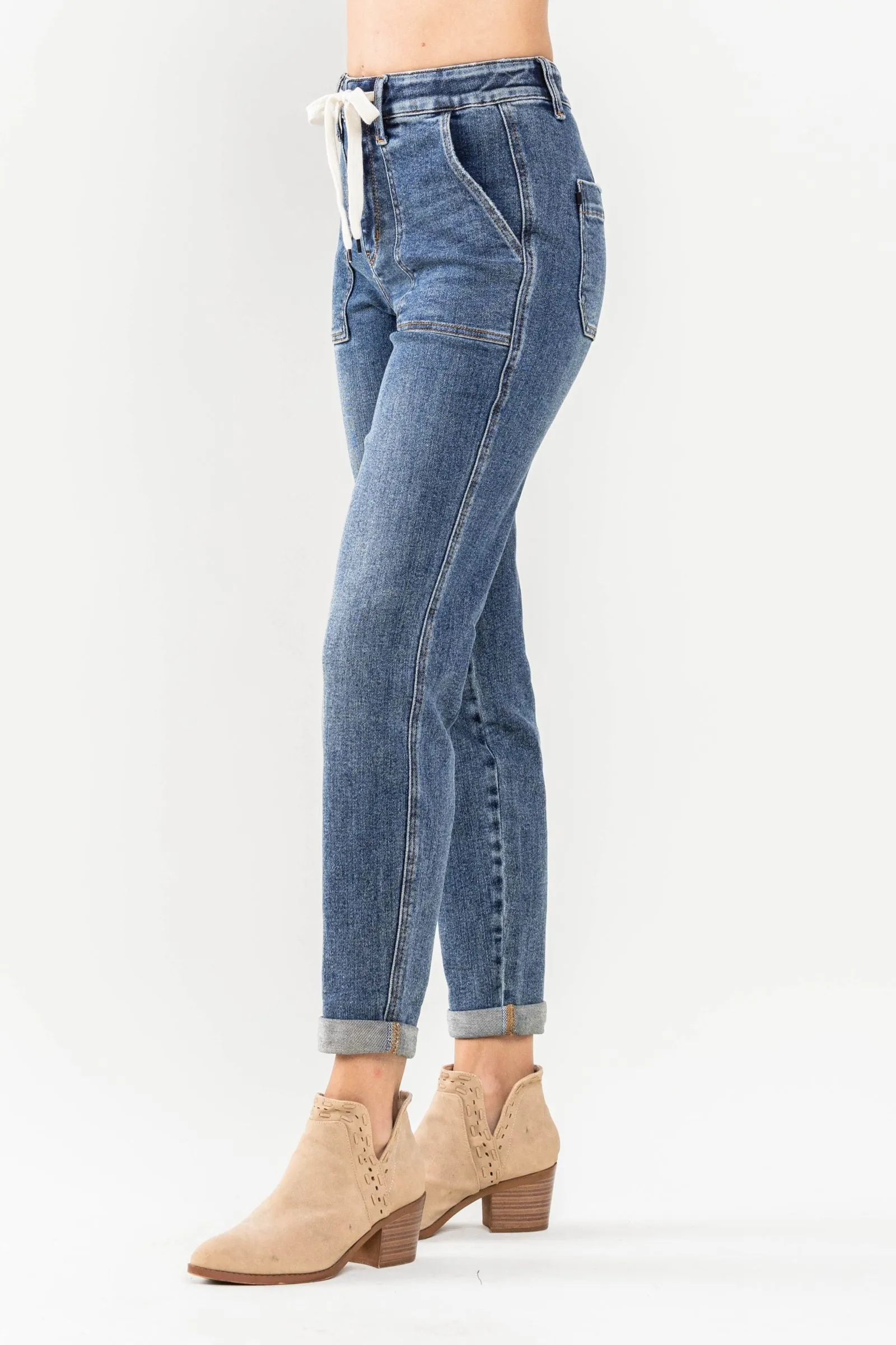 Judy Blue High Waist Elastic Drawstring Cuffed Jogger Denim 88779