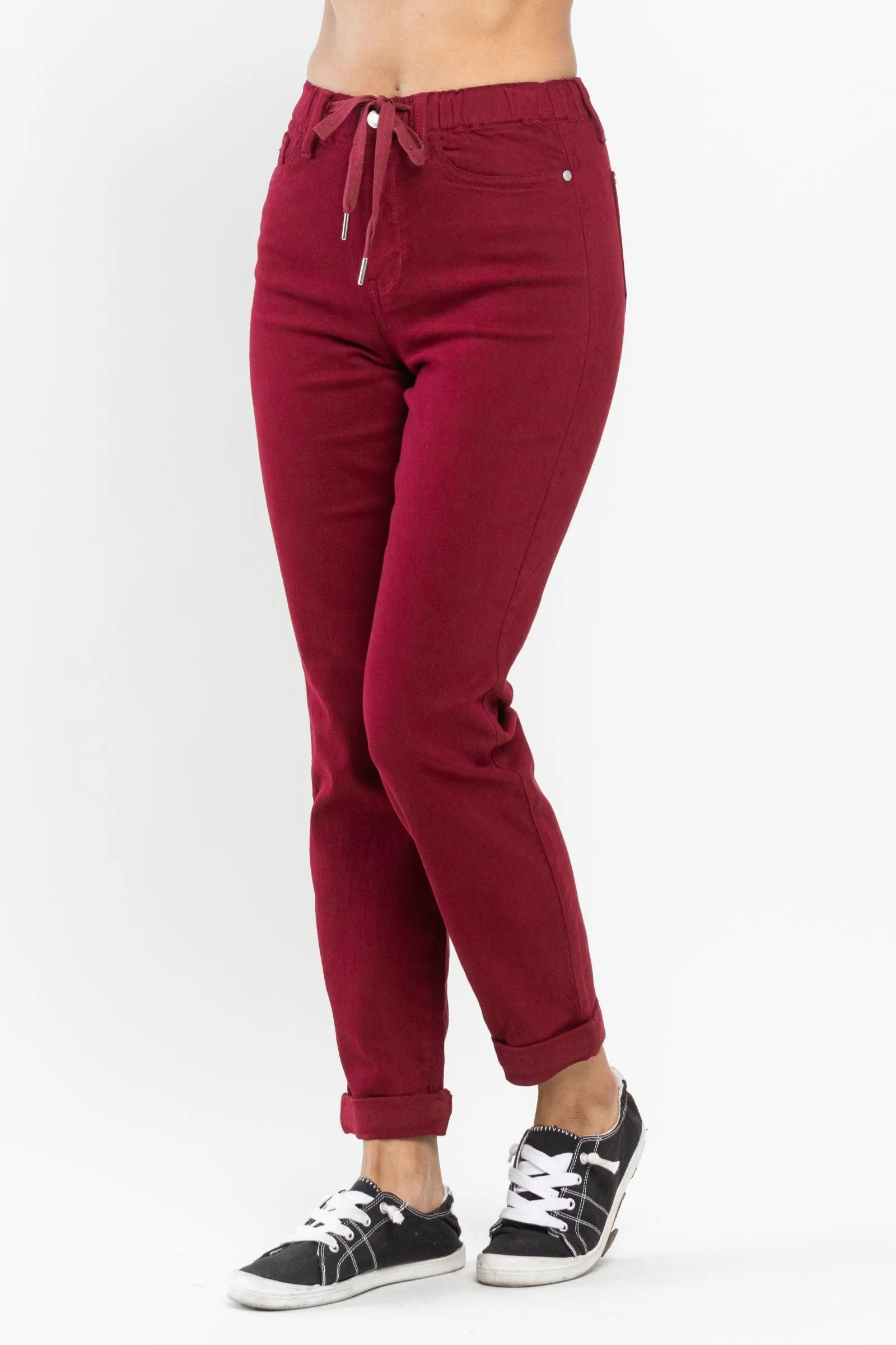 Judy Blue High Waist Pull On Double Cuff Jogger Scarlet Denim 88727