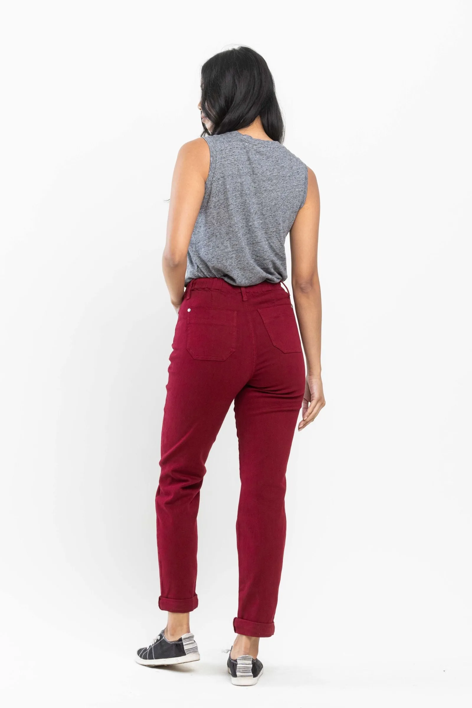 Judy Blue High Waist Pull On Double Cuff Jogger Scarlet Denim 88727