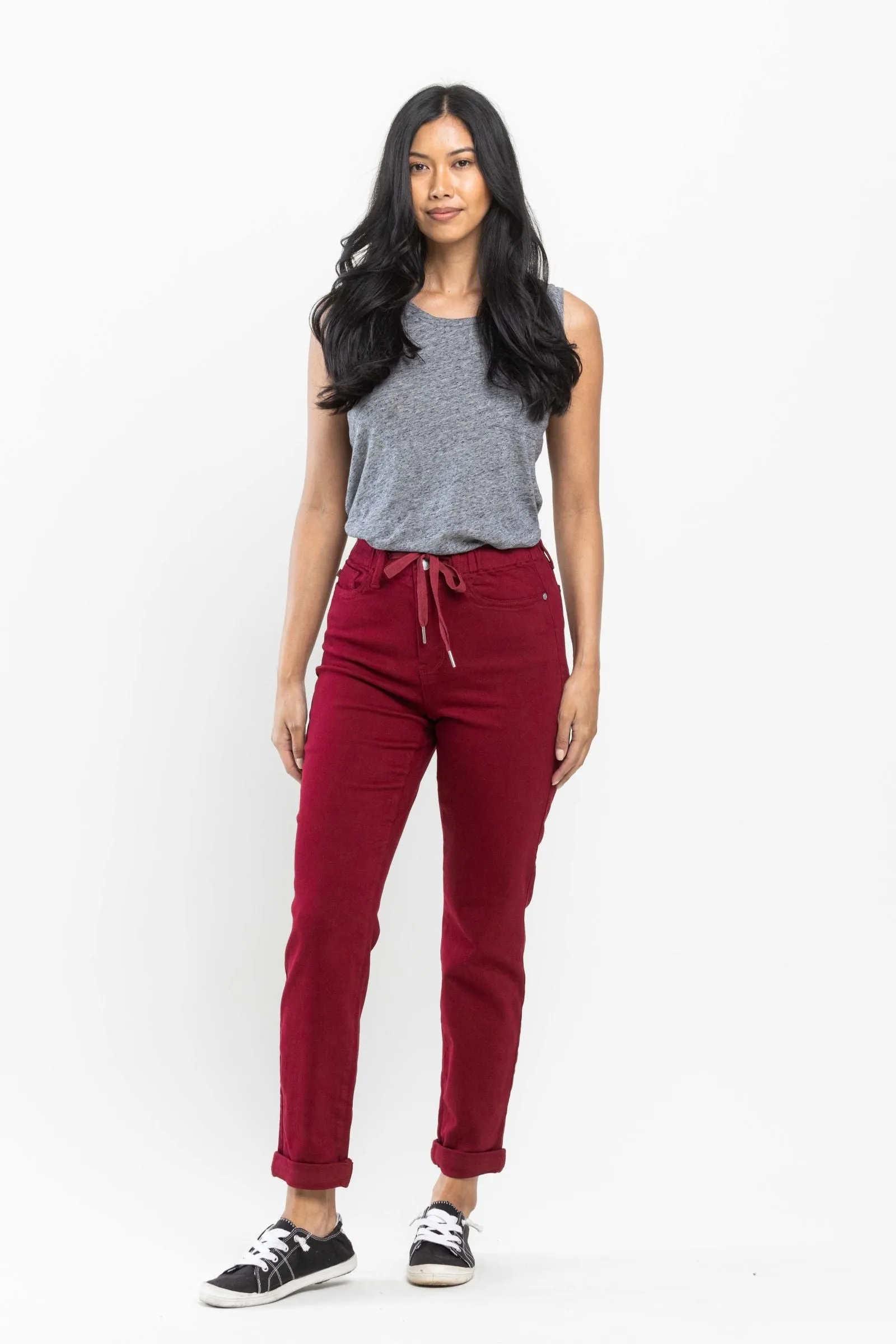 Judy Blue High Waist Pull On Double Cuff Jogger Scarlet Denim 88727