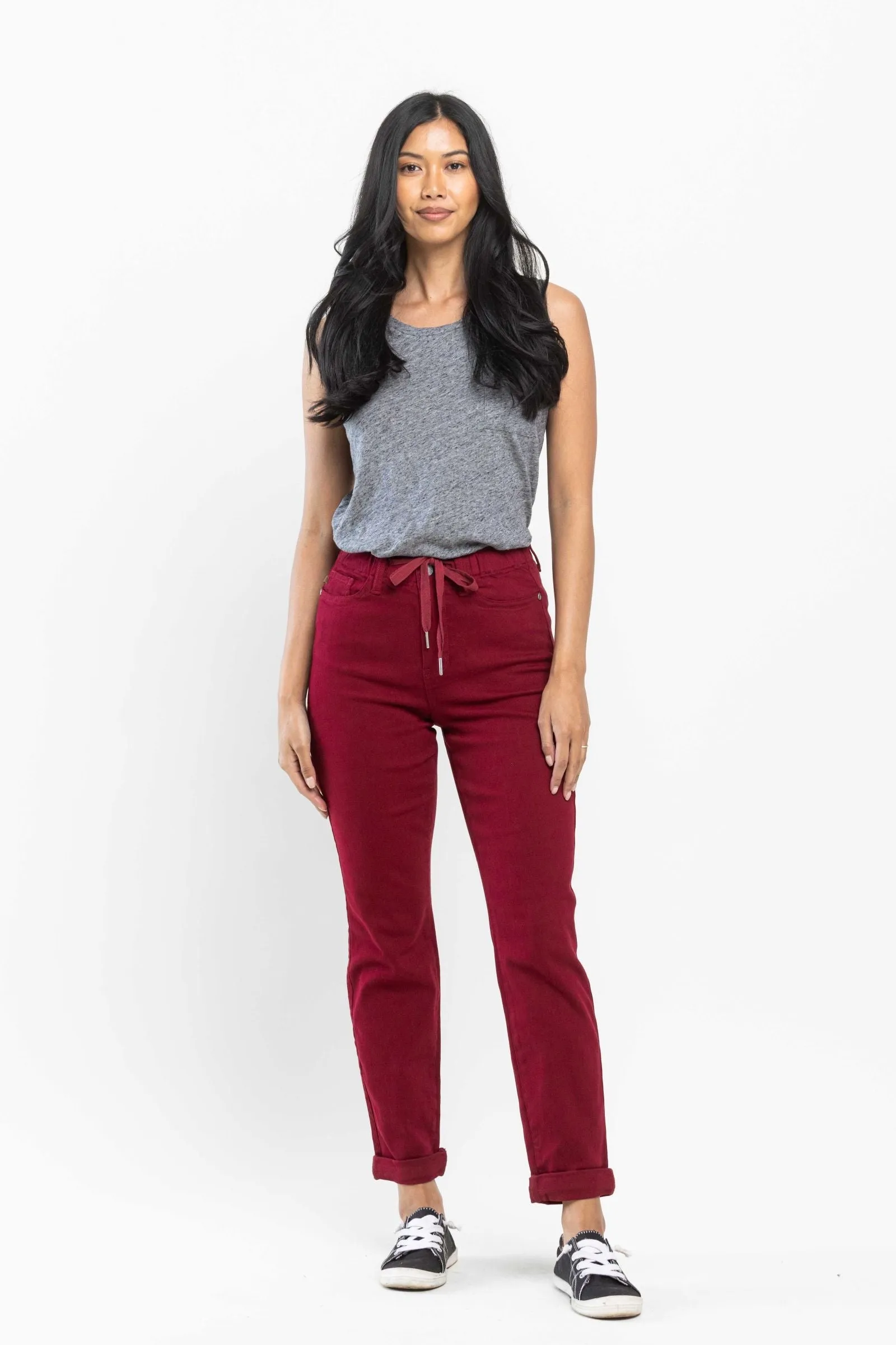 Judy Blue High Waist Pull On Double Cuff Jogger Scarlet Denim 88727