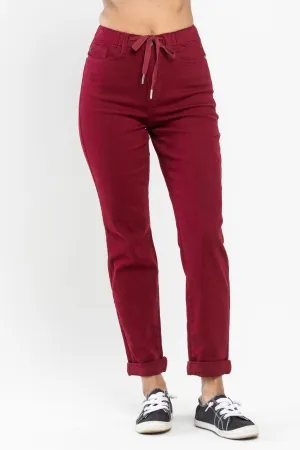 Judy Blue High Waist Pull On Double Cuff Jogger Scarlet Denim 88727