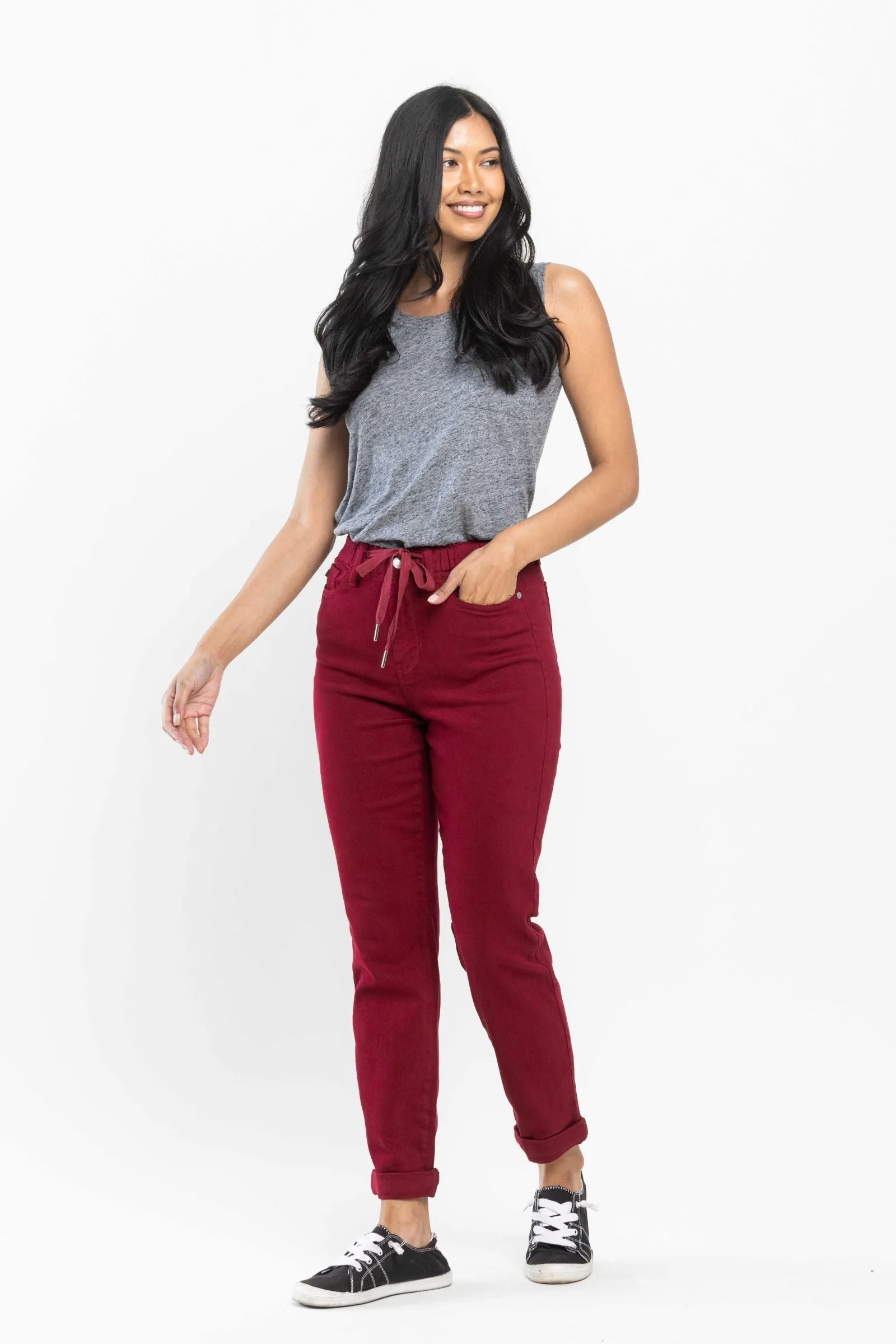 Judy Blue High Waist Pull On Double Cuff Jogger Scarlet Denim 88727