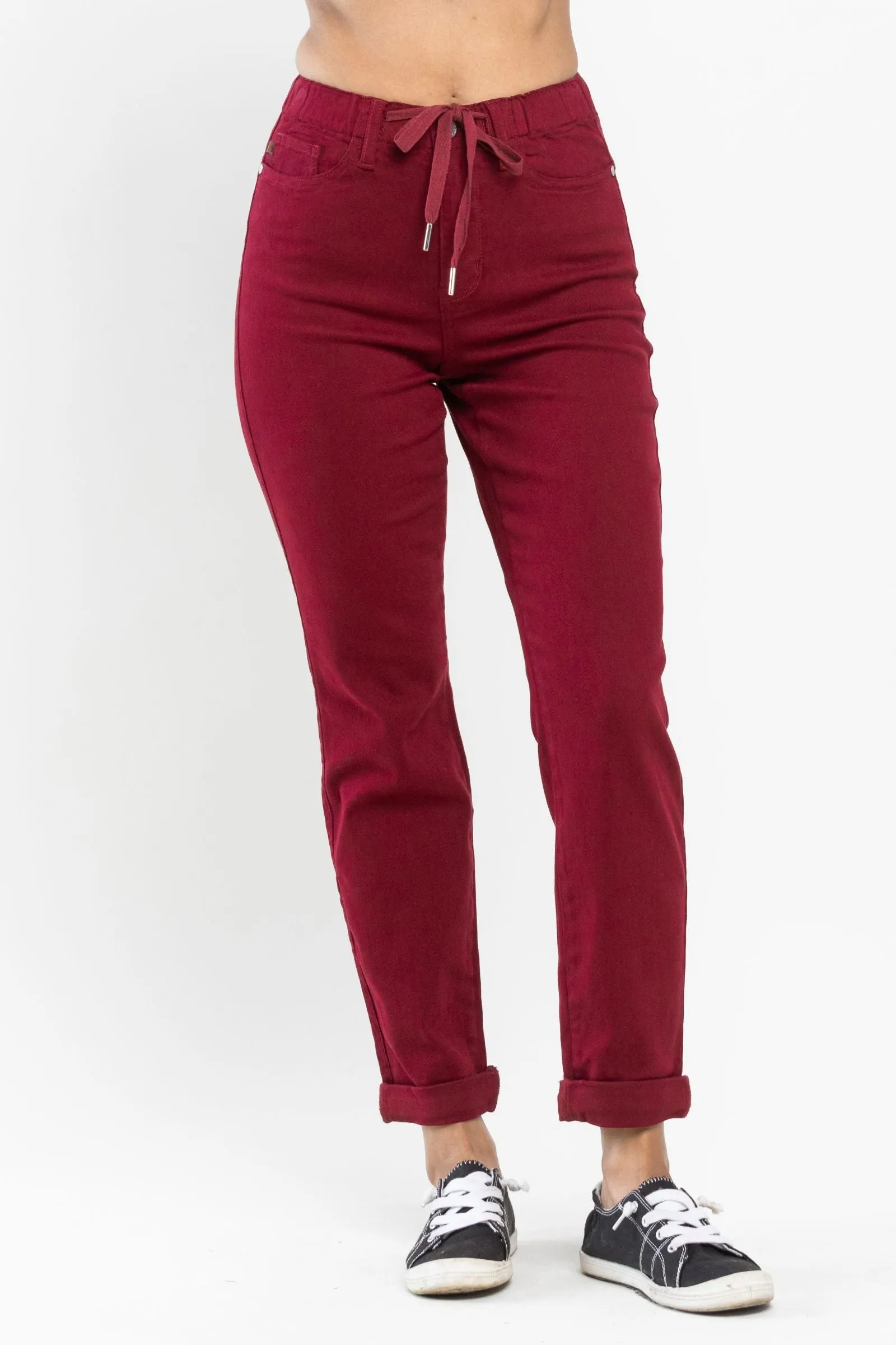 Judy Blue High Waist Pull On Double Cuff Jogger Scarlet Denim 88727