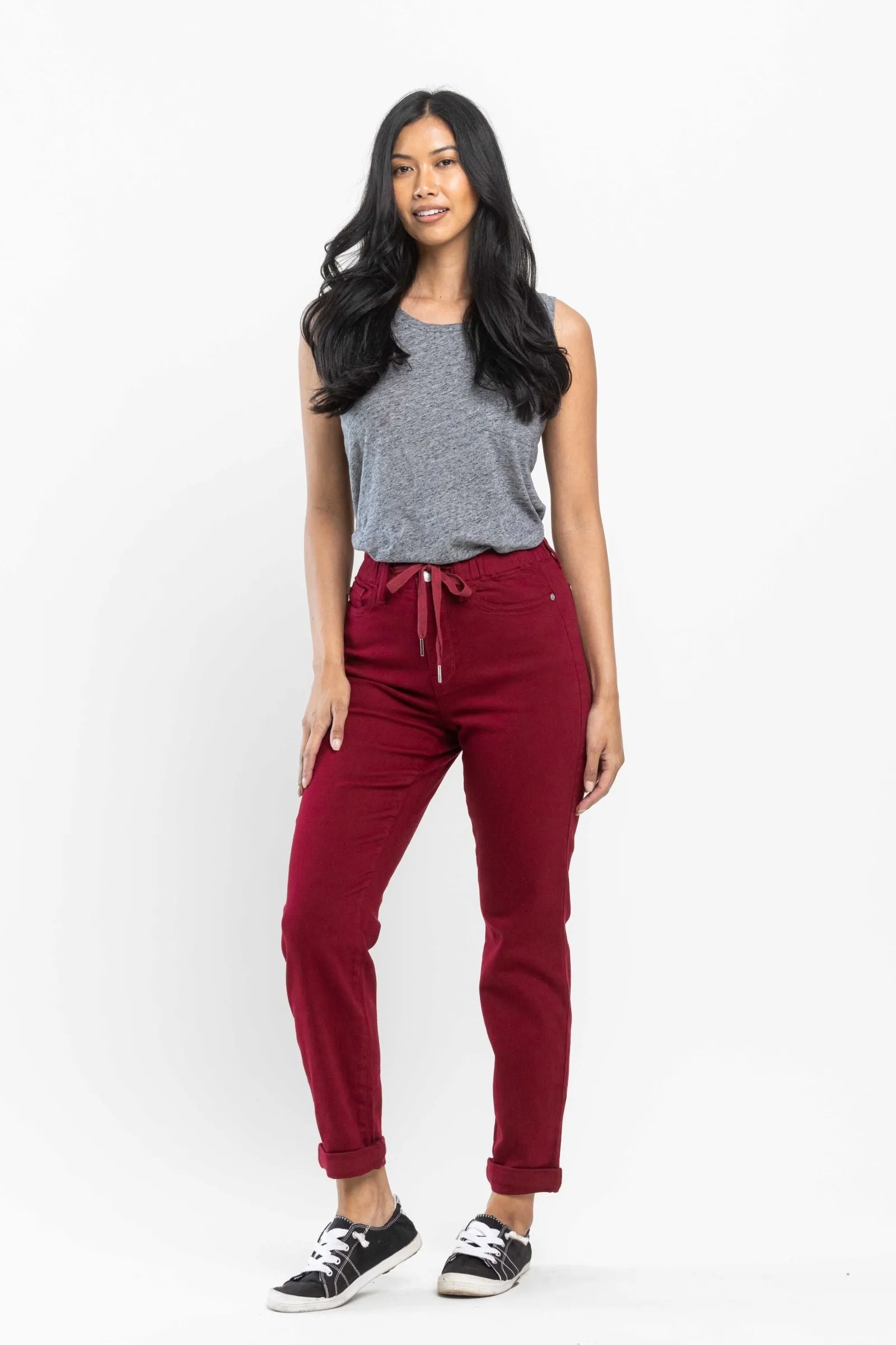 Judy Blue High Waist Pull On Double Cuff Jogger Scarlet Denim 88727
