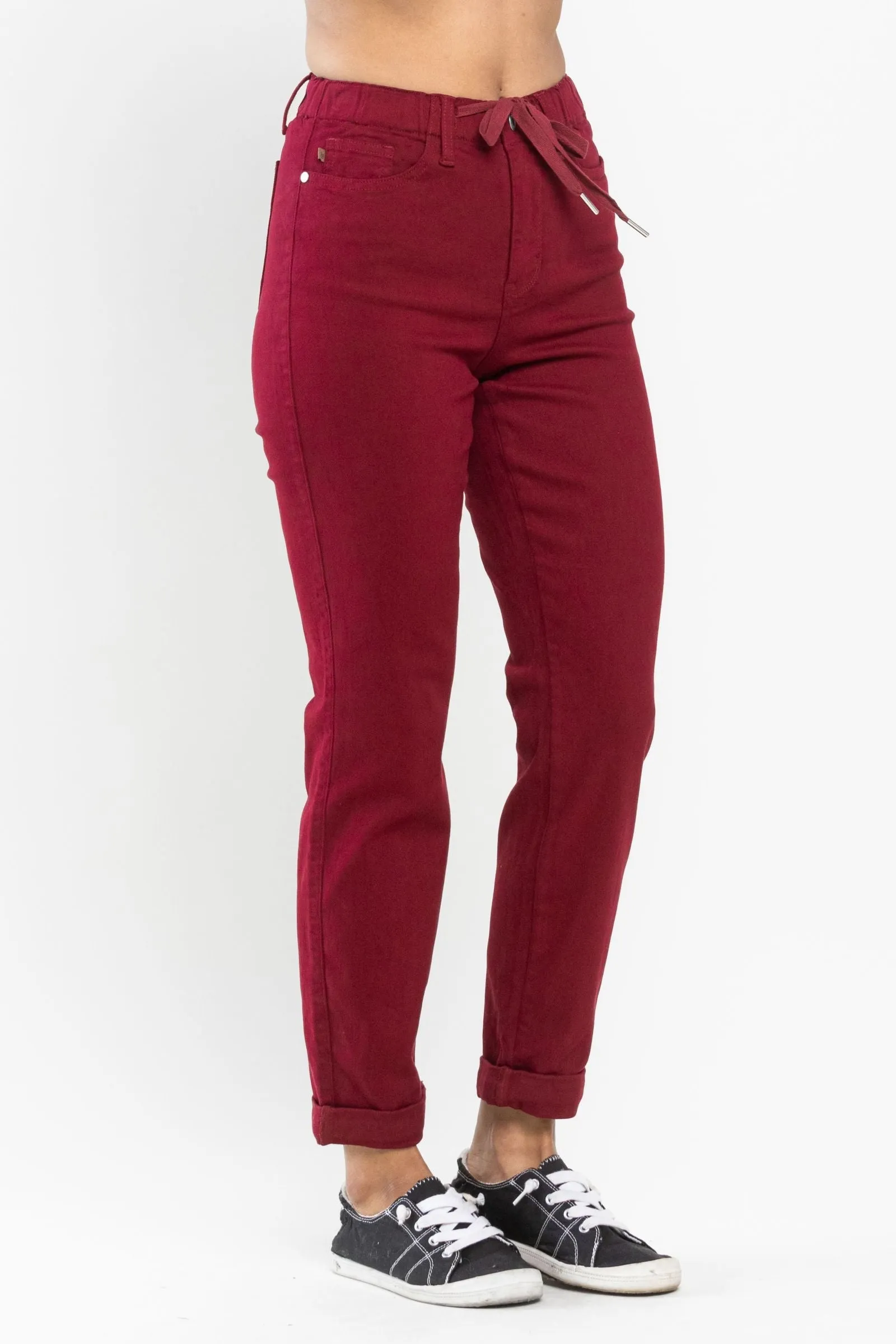 Judy Blue High Waist Pull On Double Cuff Jogger Scarlet Denim 88727