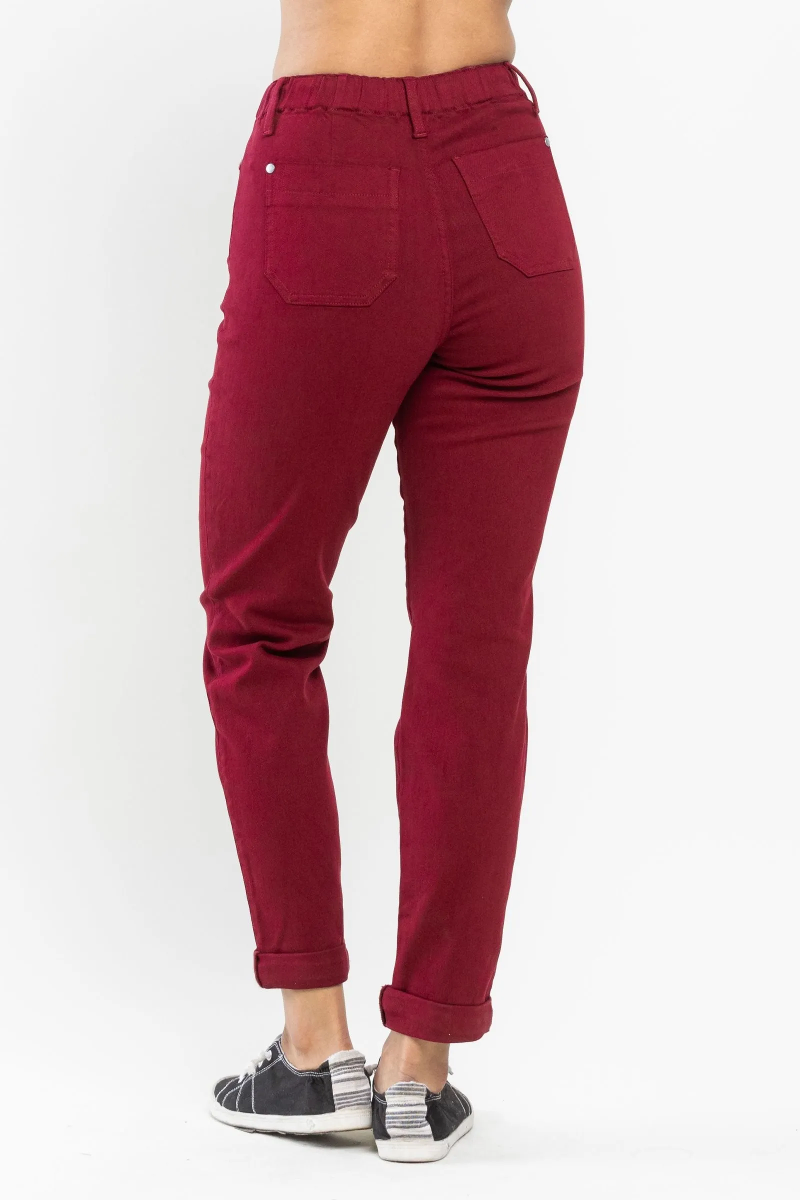 Judy Blue High Waist Pull On Double Cuff Jogger Scarlet Denim 88727