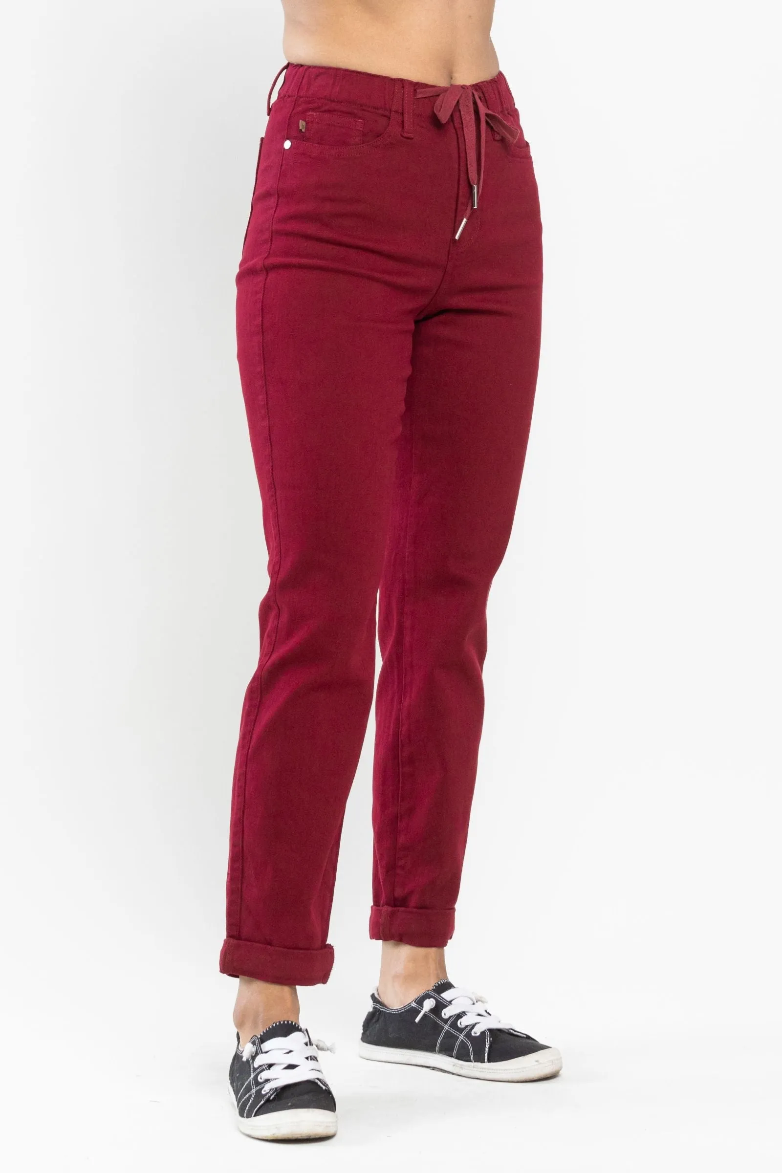 Judy Blue High Waist Pull On Double Cuff Jogger Scarlet Denim 88727