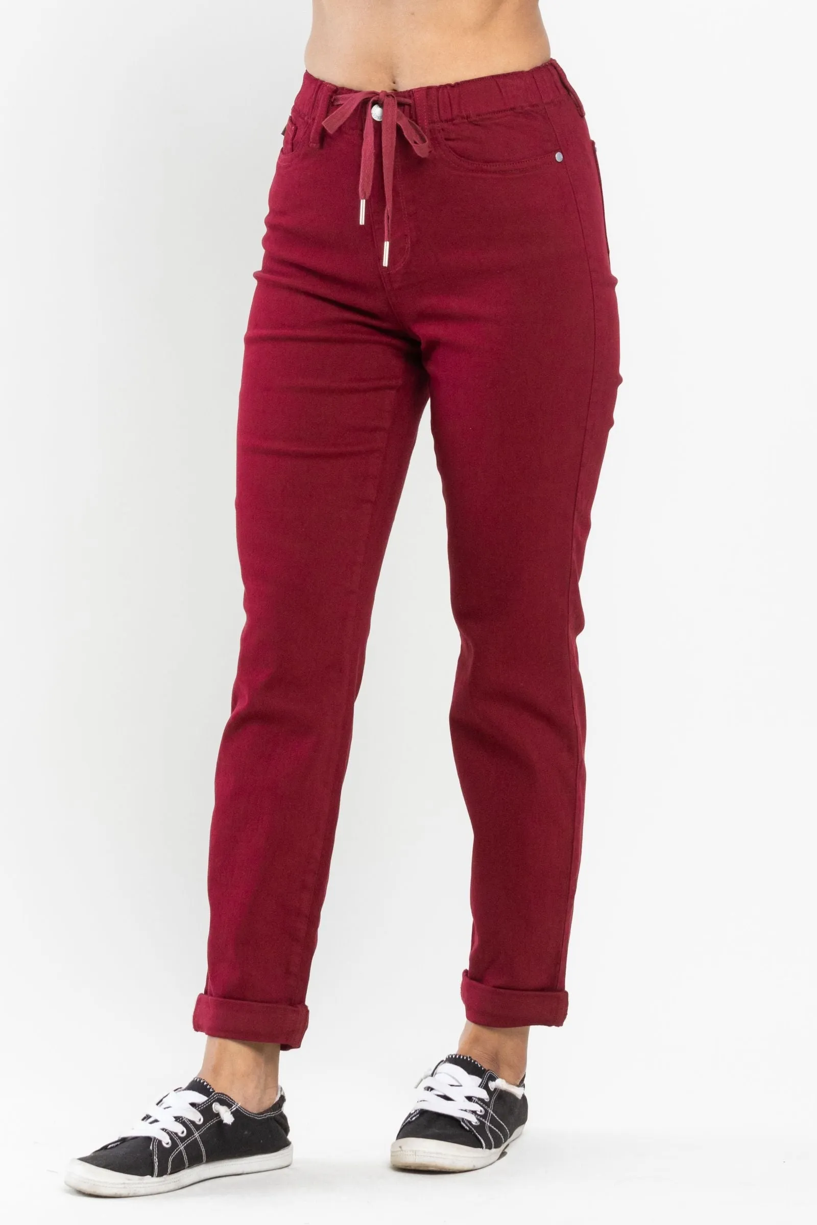 Judy Blue High Waist Pull On Double Cuff Jogger Scarlet Denim 88727