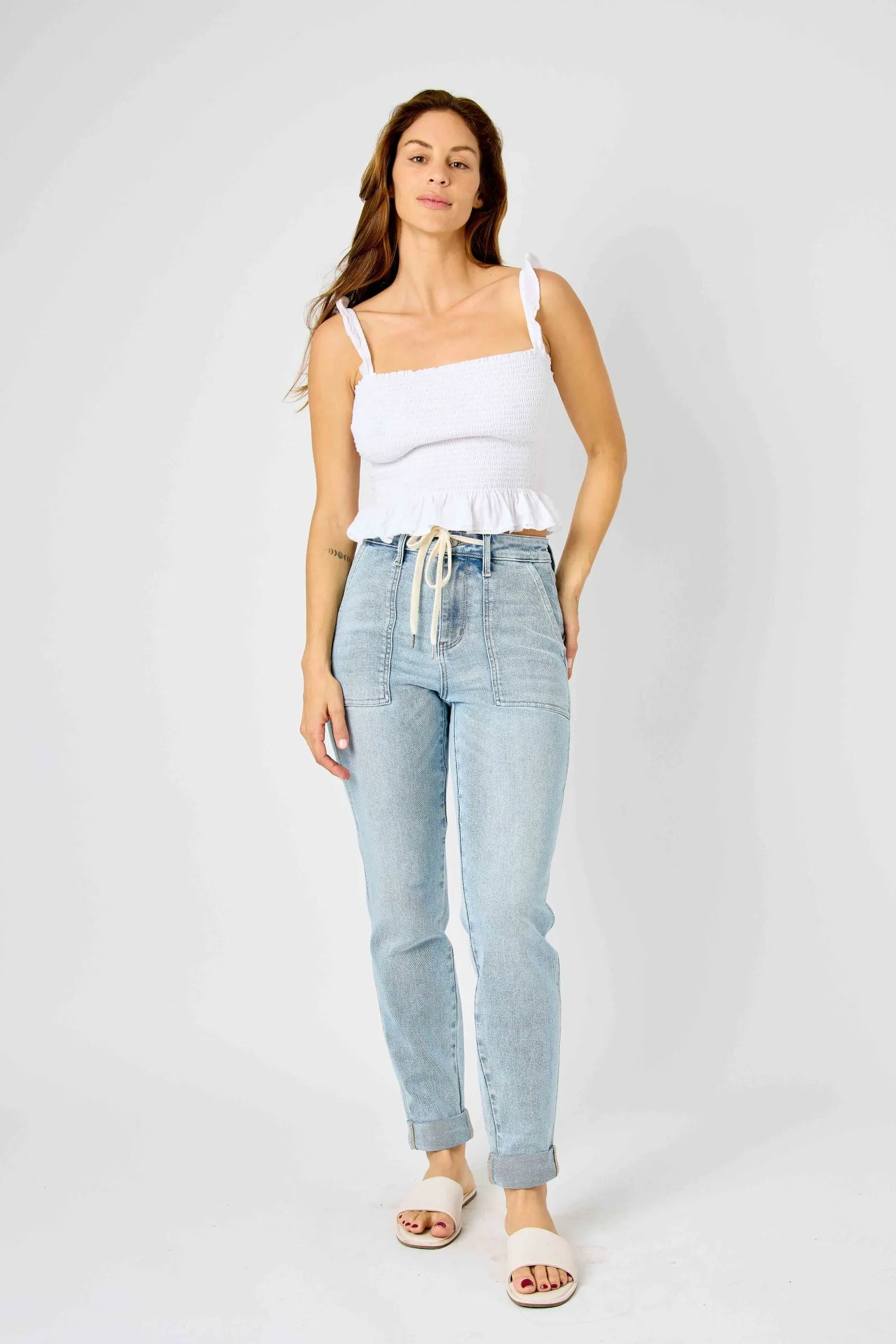 Judy Blue High Waist Vintage Double Cuffed Jogger Denim 88691