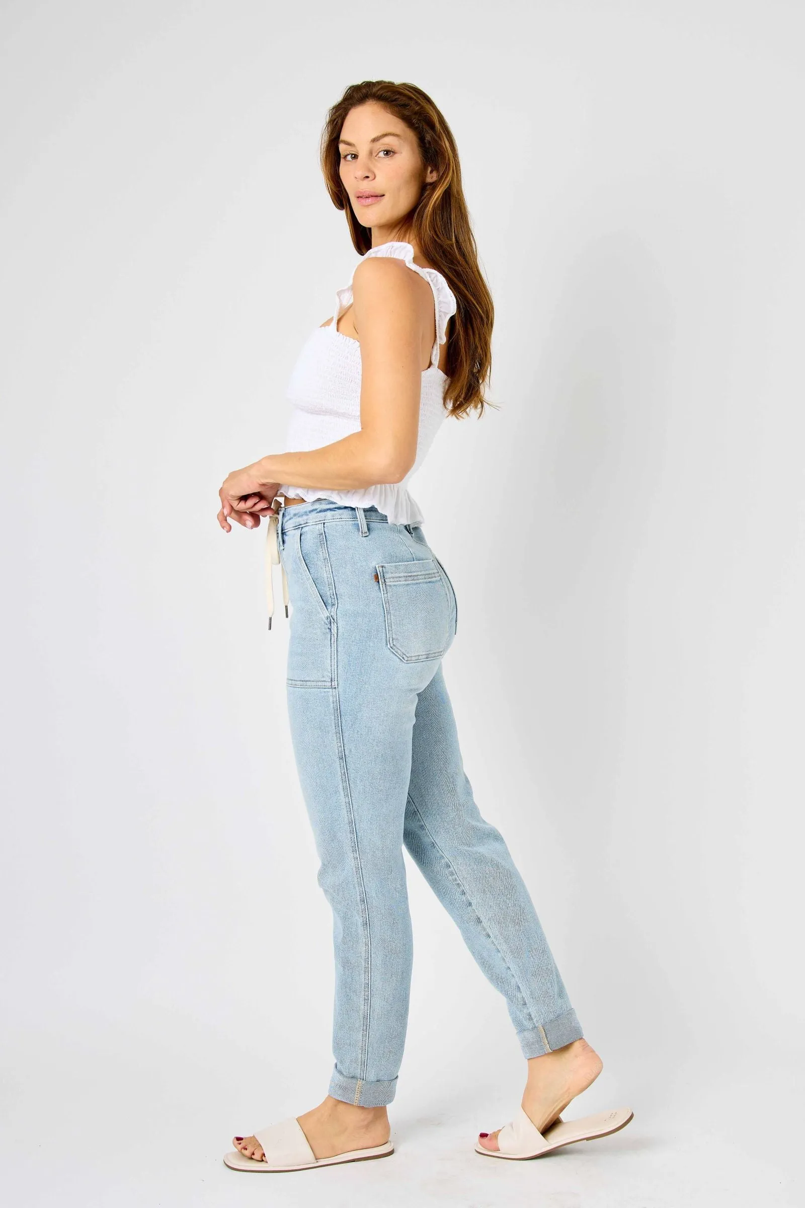 Judy Blue High Waist Vintage Double Cuffed Jogger Denim 88691