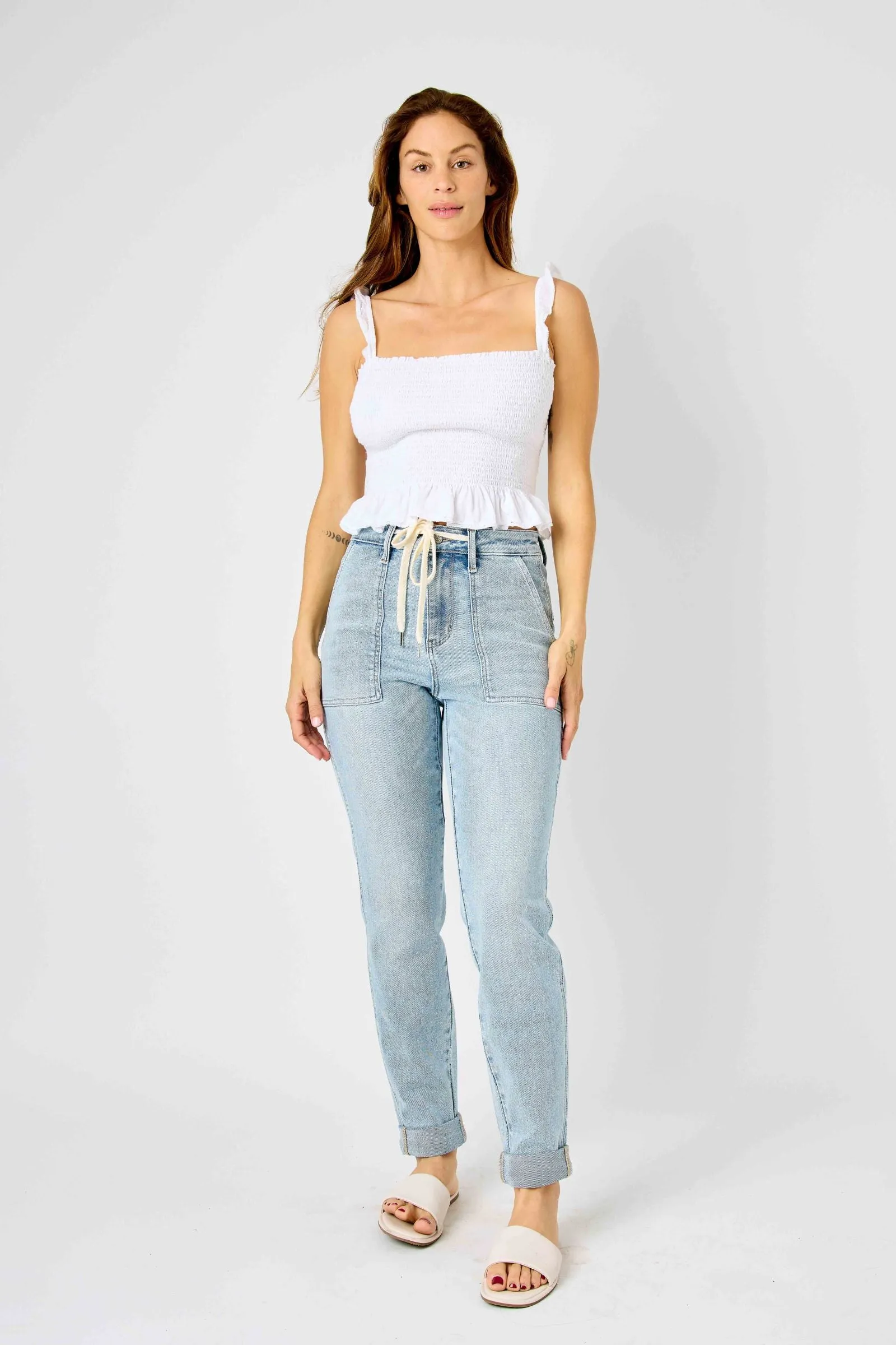 Judy Blue High Waist Vintage Double Cuffed Jogger Denim 88691