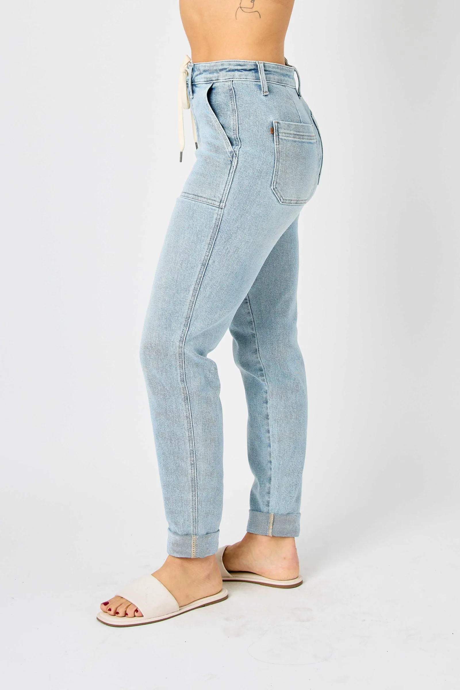 Judy Blue High Waist Vintage Double Cuffed Jogger Denim 88691