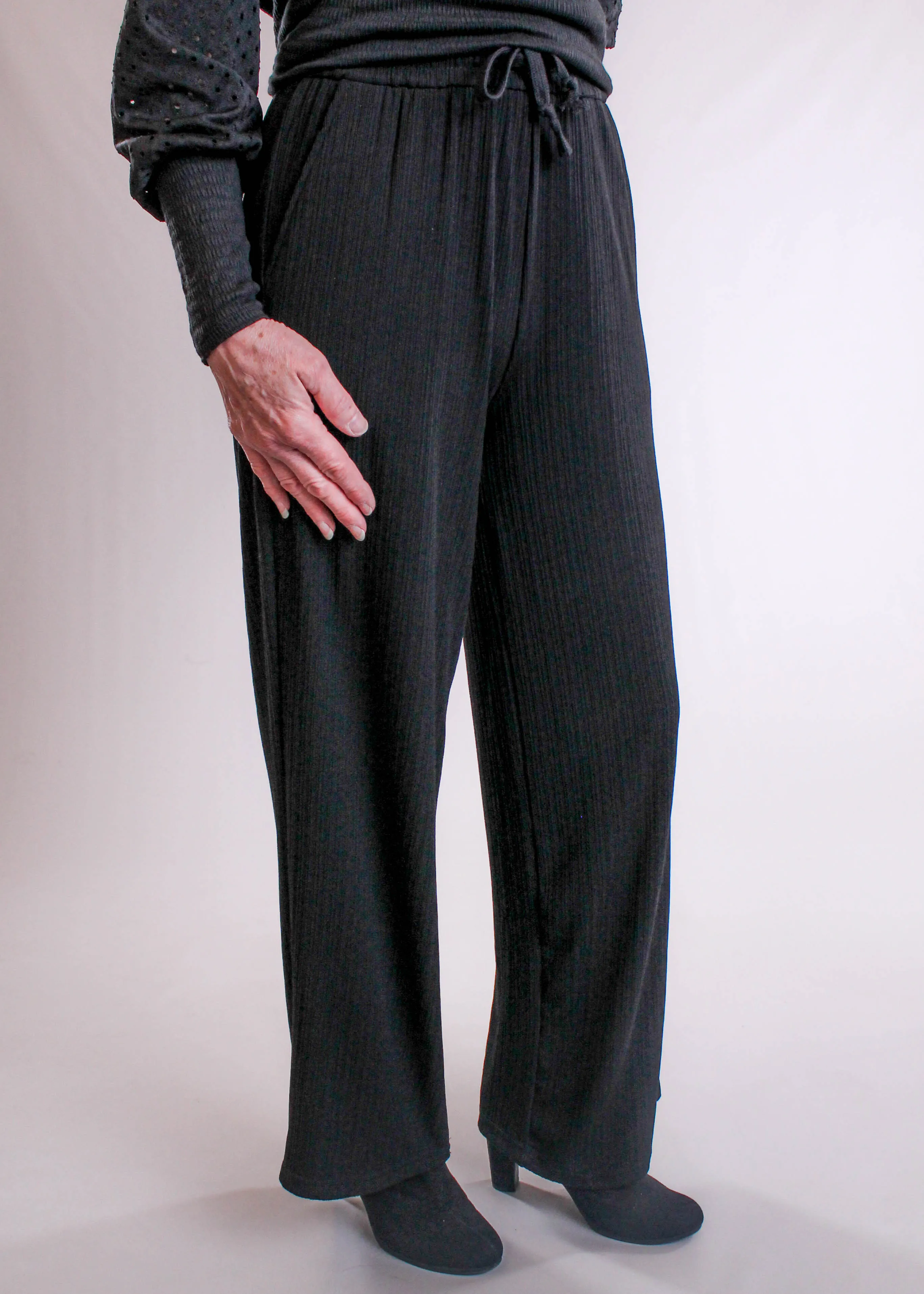 Love Poem Ribbed Wide Leg Pants with Drawstring