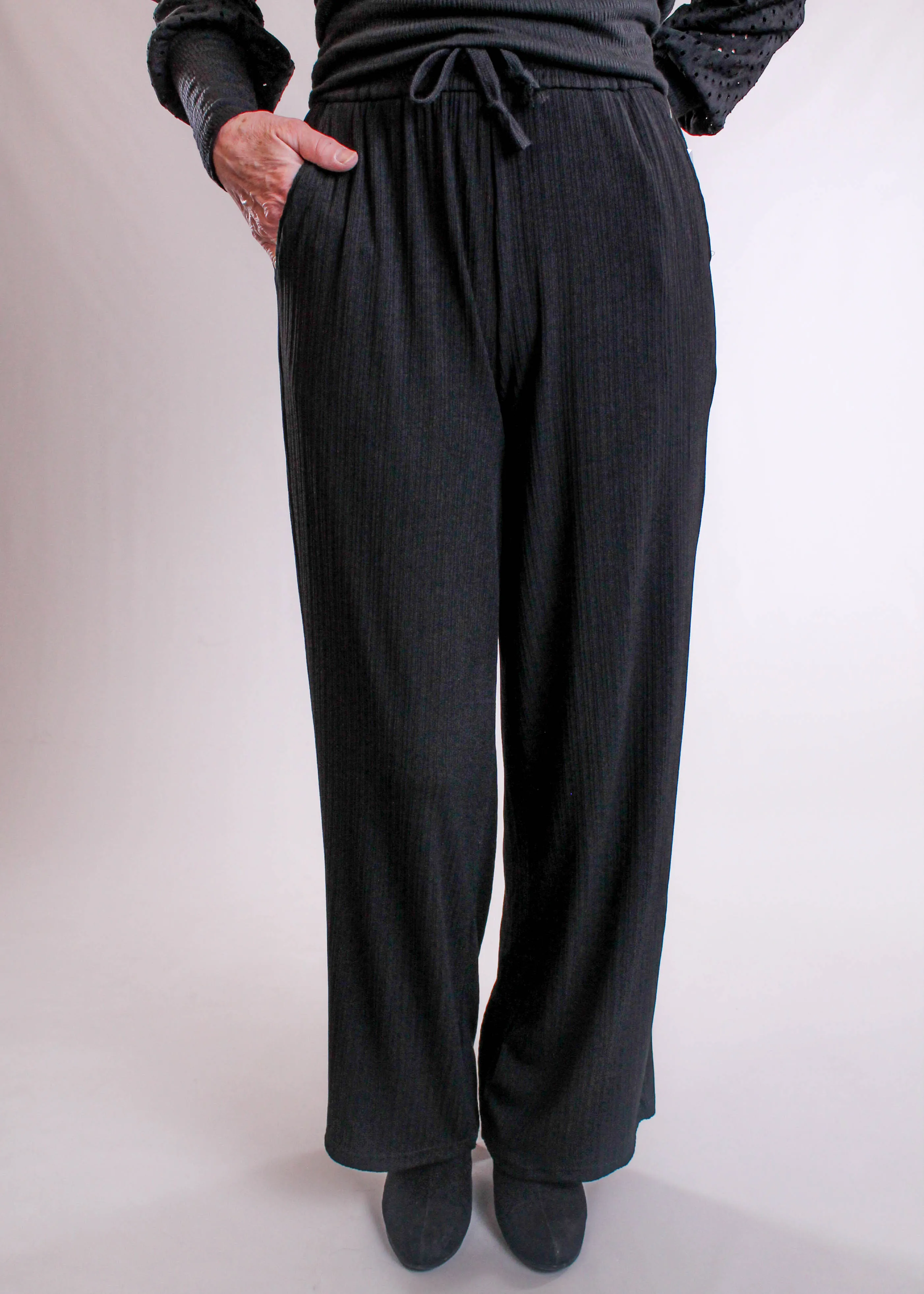 Love Poem Ribbed Wide Leg Pants with Drawstring