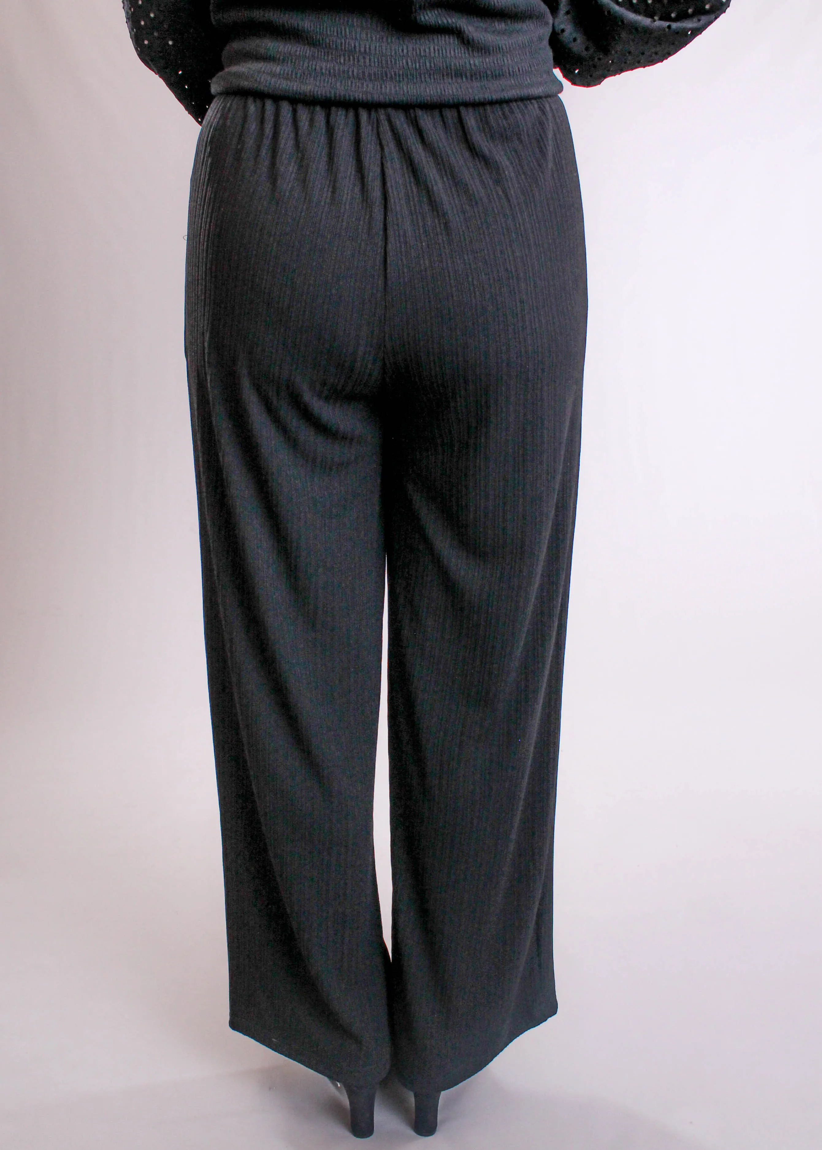 Love Poem Ribbed Wide Leg Pants with Drawstring