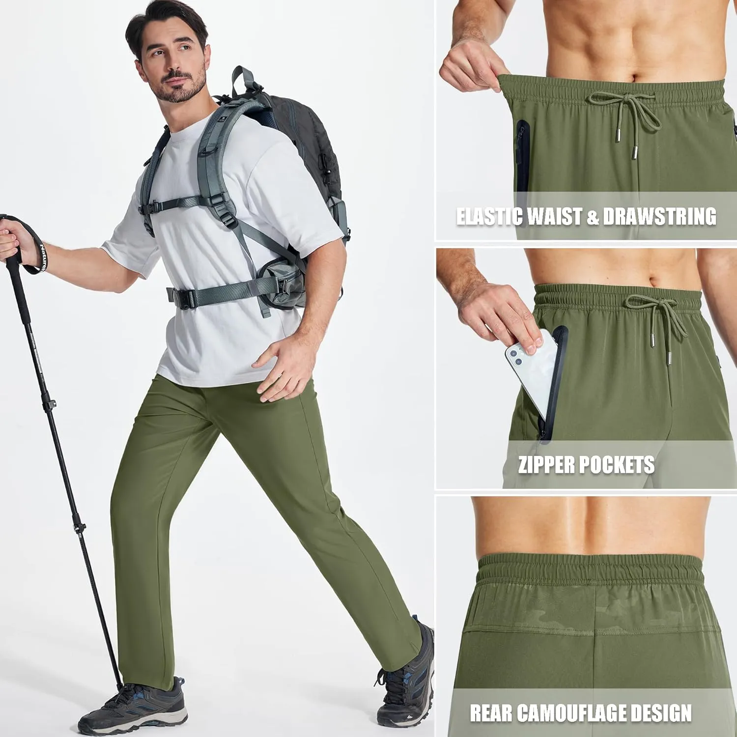 MAGCOMSEN Men's Lightweight Hiking Pants Quick Dry Running Pants with Zipper Pockets Open Bottom Sweatpants Workout