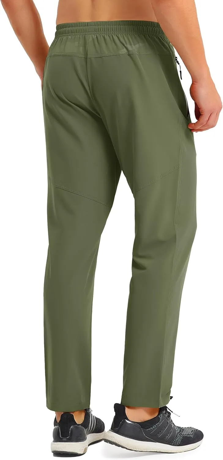 MAGCOMSEN Men's Lightweight Hiking Pants Quick Dry Running Pants with Zipper Pockets Open Bottom Sweatpants Workout