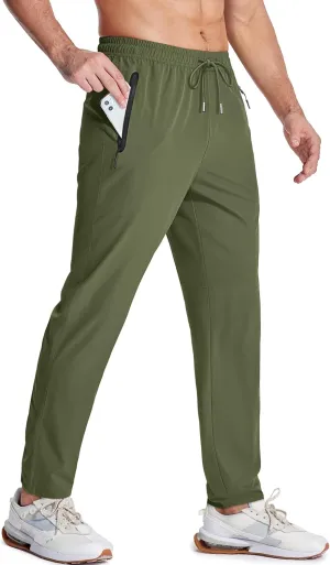 MAGCOMSEN Men's Lightweight Hiking Pants Quick Dry Running Pants with Zipper Pockets Open Bottom Sweatpants Workout