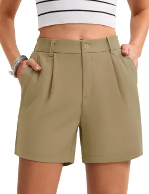 MAGCOMSEN Shorts for Women Dressy Casual Summer Pleated Tailored Back Elastic Waist Trouser Shorts with Pockets