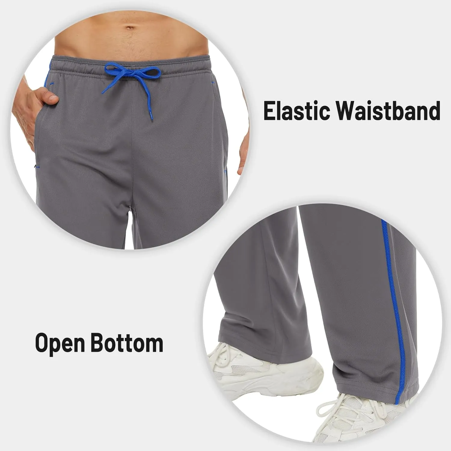 MAGNIVIT Men's Lightweight Sweatpants Loose Fit Open Bottom Mesh Athletic Pants with Zipper Pockets